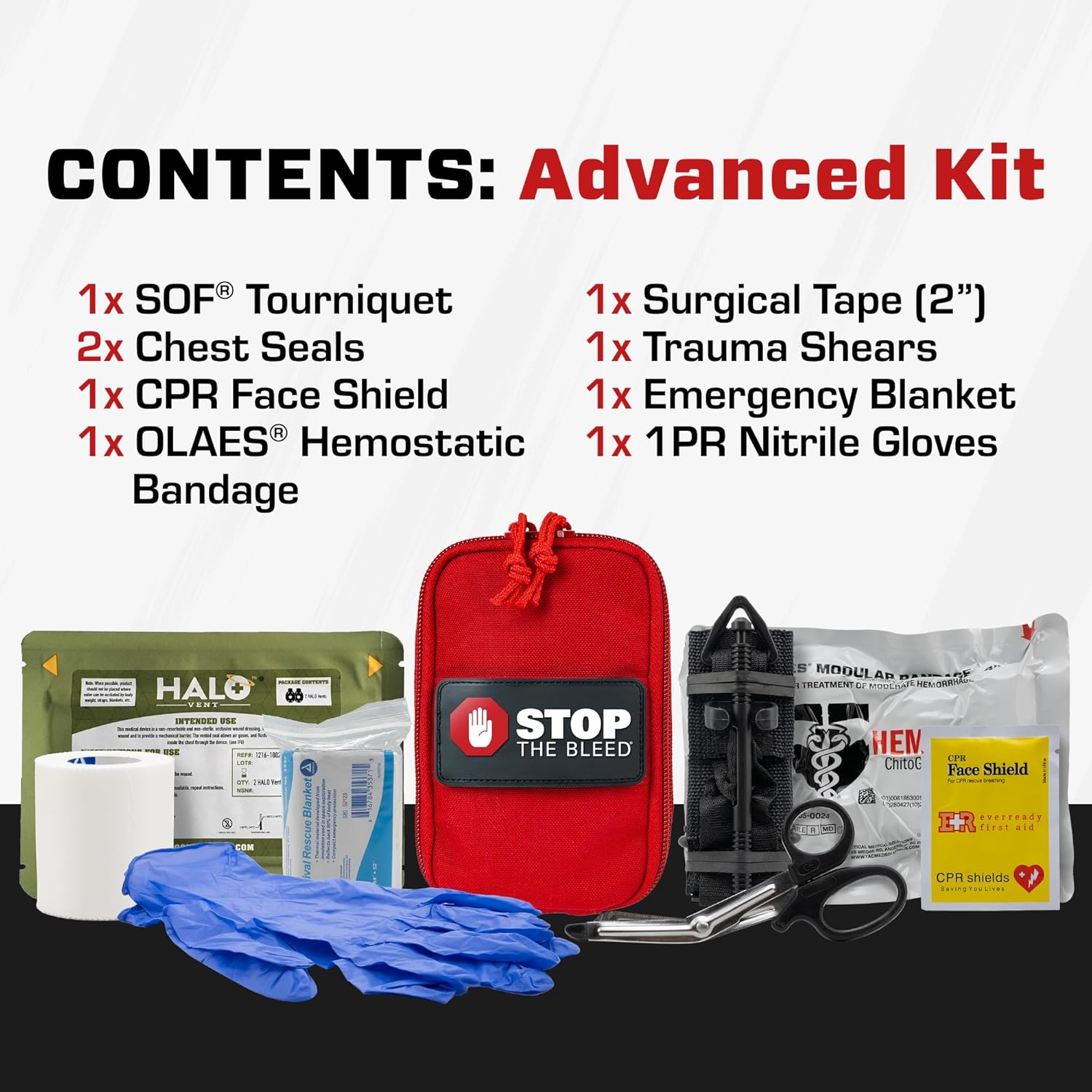 TacMed Solutions Stop The Bleed Kit – Advanced Bleeding Control Red Nylon Pouch, Easy-to-Use Hemorrhage Control Kit, Emergency First Aid with Tourniquet and Emergency Hemostatic Bandage