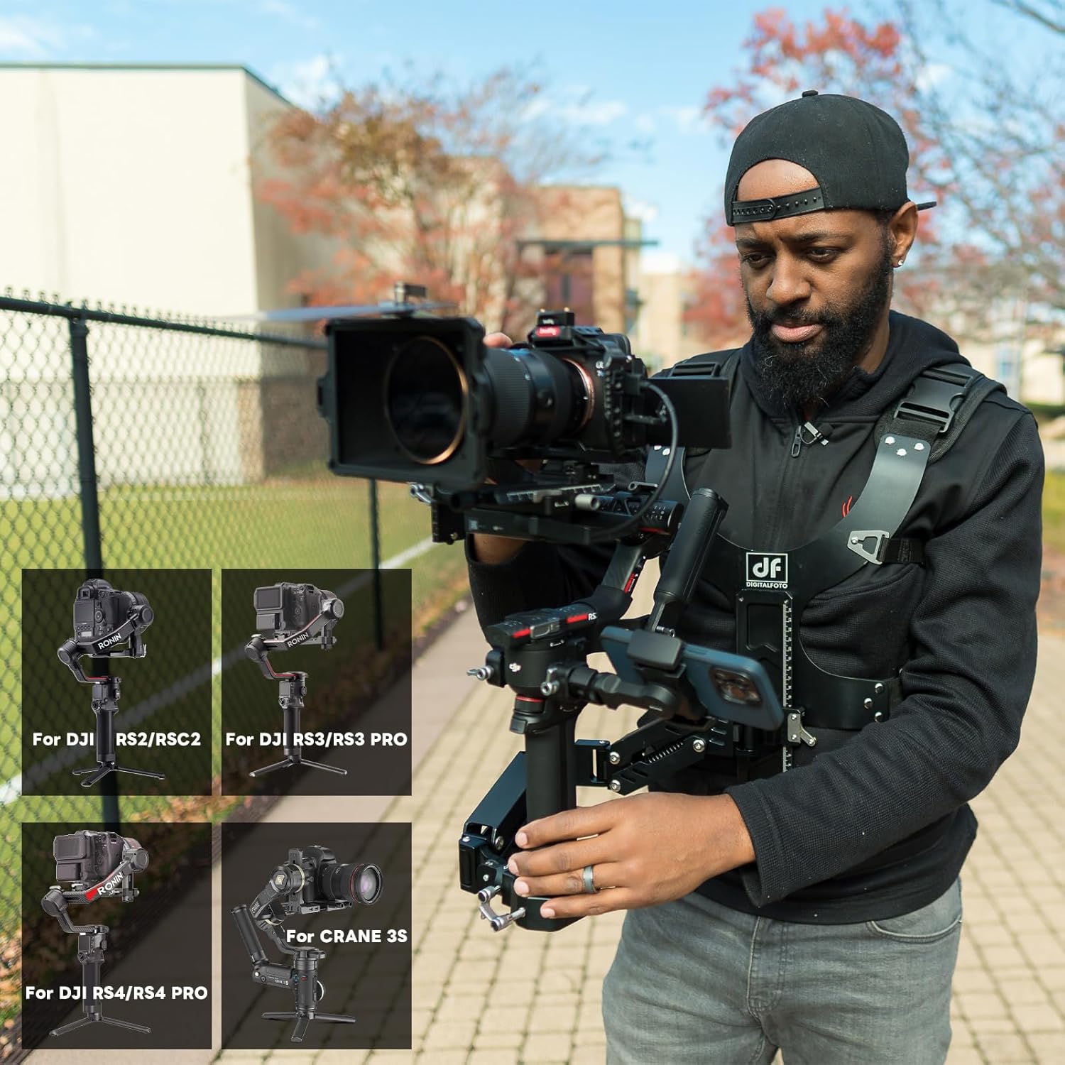 DF DIGITALFOTO Thanos-SE Gimbal SteadiCam Support Vest System, Compatible with DJI RS4/RS 4 Pro/RS3/RS 2 PRO, ZHIYUN Crane 3S/2S, Payload 4.4-17.6 lbs, 16mm pin Adapter Included