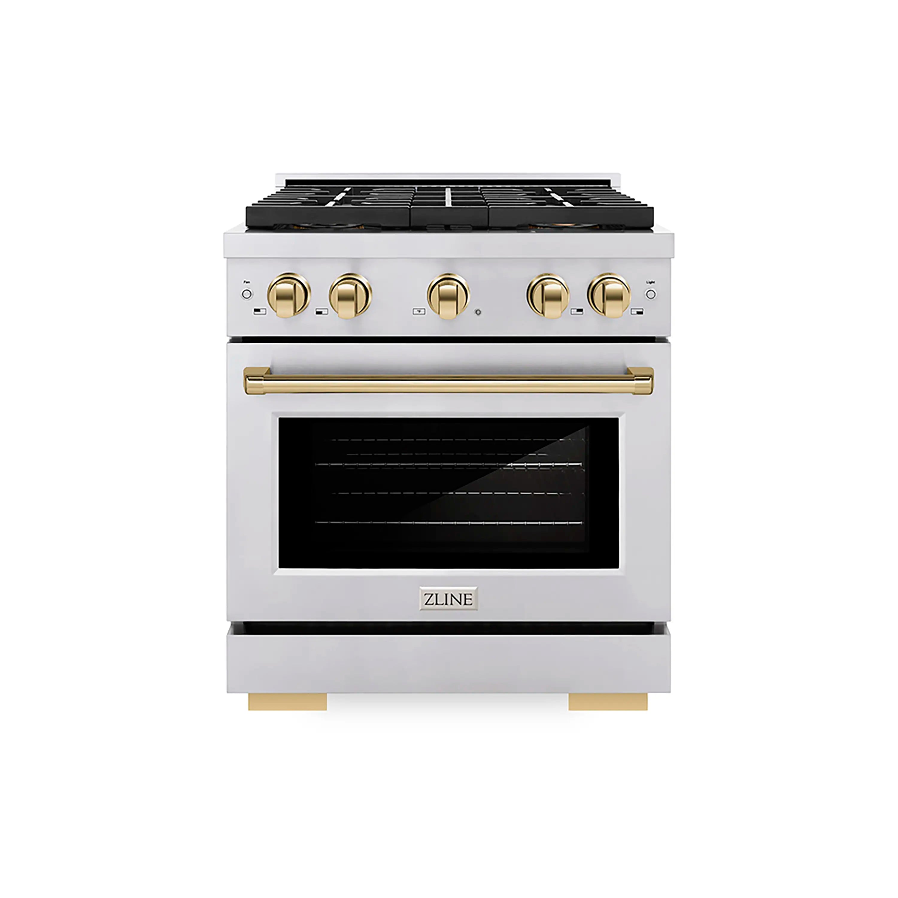 ZLINE Autograph Edition 30-Inch 4.2 cu. ft. Paramount Gas Range with 4 Burner DuoPro鈩?Cooktop and Convection Gas Oven in Stainless Steel with Polished Gold Accents (PSGRZ-30-G)