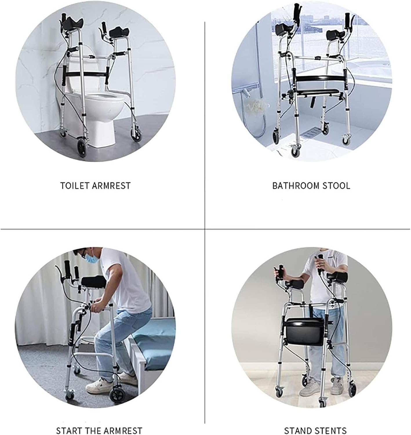 Wheel Walking Frame Upright Posture Rolling Walker 4 Wheel Walker Rollator Adjustable Height Elderly Walking Aid Used with Armrest Support Pad for Seniors Walking