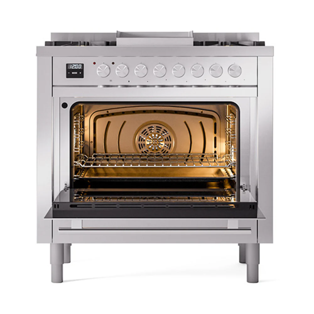 ILVE 36-Inch Professional Plus II Dual Fuel Range with 6 Burners and Solid Door Oven in Stainless Steel (UP36FQMPSS)