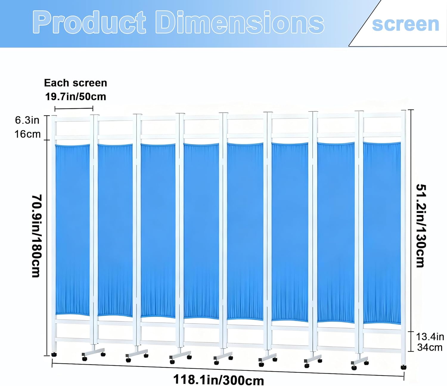 saun 6 ft Tall Rolling Medical Privacy Screen on Wheels,Folding Portable Room Divider,Temporary Partition Wall Panels for Office,Beauty Salon,Hospital,Clinic,Massage Room (3-8Panel) (Four)