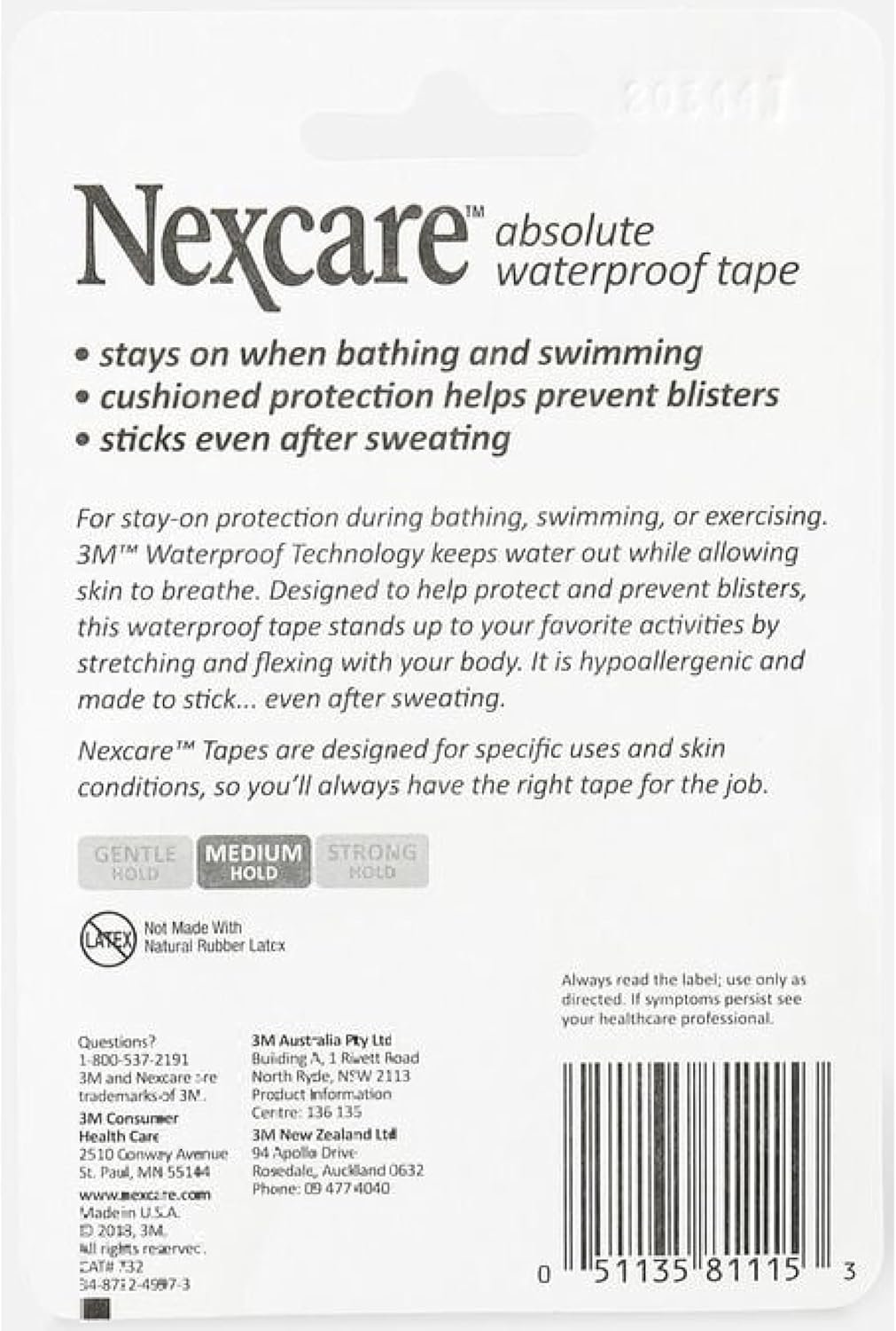 3M (731) Absolute Waterproof First Aid Tape, 1 in x 5 yds (Sold per case of 24 Rolls)