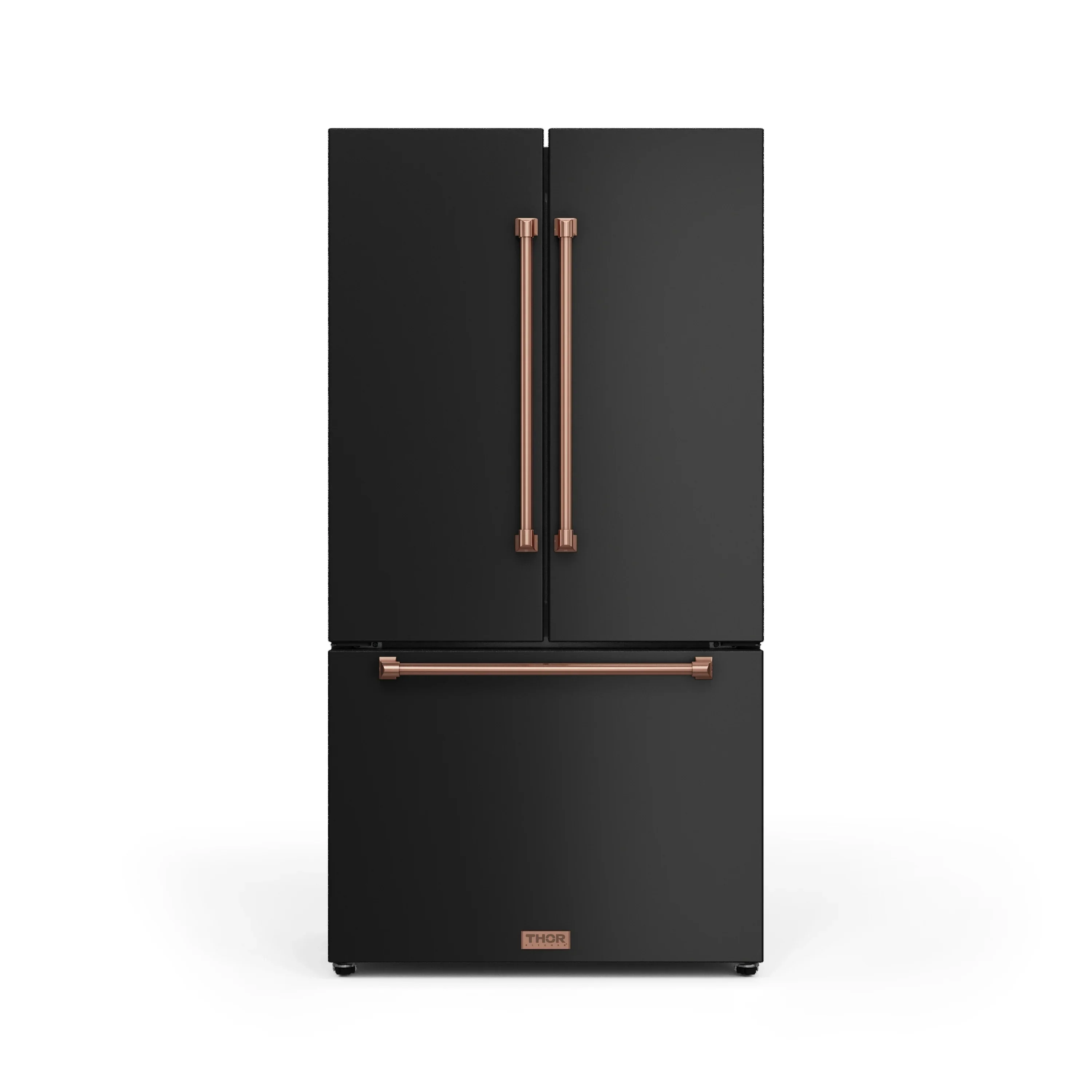 Gordon Ramsay by Thor Kitchen 36-Inch 20.3 cu ft French Door Counter Depth Refrigerator with Ice Maker in Black with Rose Gold Trim (RF3621CTD00-RSG)