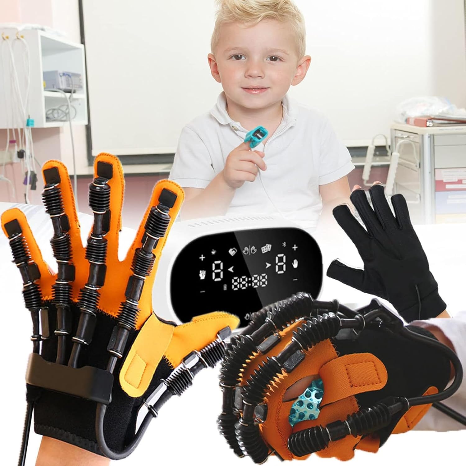 Rehabilitation Robot Gloves,for Patients with Hand Dysfunction,Finger Rehabilitation Gloves for Stroke Hemiplegia Patients,Finger Straightening Brace Guard Protector(Child)