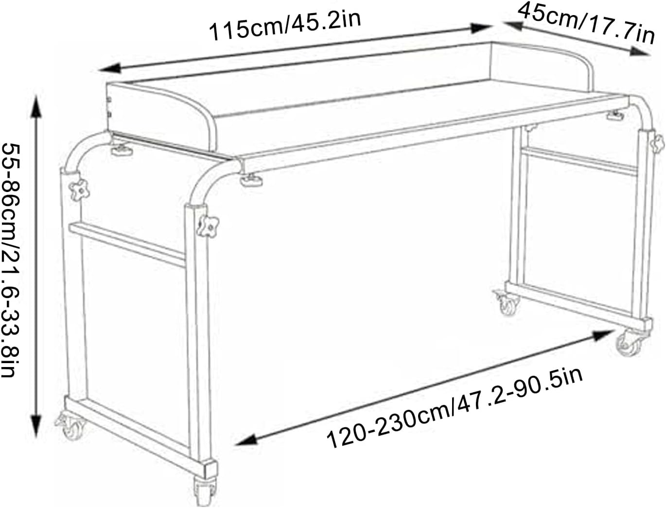 Overbed Bedside Table with Wheels, Adjustable Hospital Over Bed Table, Mobile Standing Desk, Computer Workstation Desk, for Home, Office, Study(White)