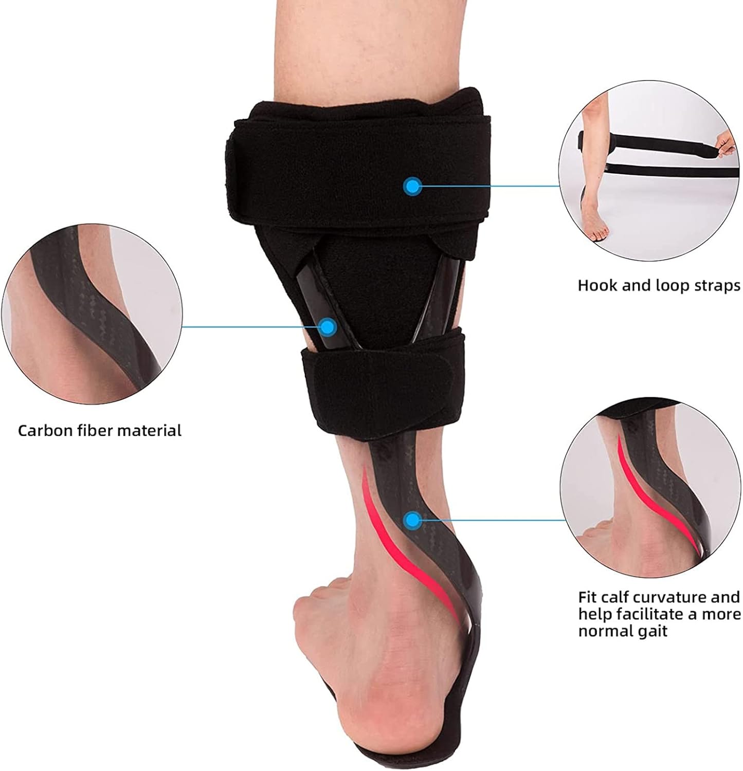 Carbon Fiber AFO Foot Drop Bracket, AFO Foot Drop Brace Ankle Foot Orthosis, for Foot Drop, Stroke, Hemiplegia, Tendon and Calf Stretching, Gait Assist Support Bracket (Right-S