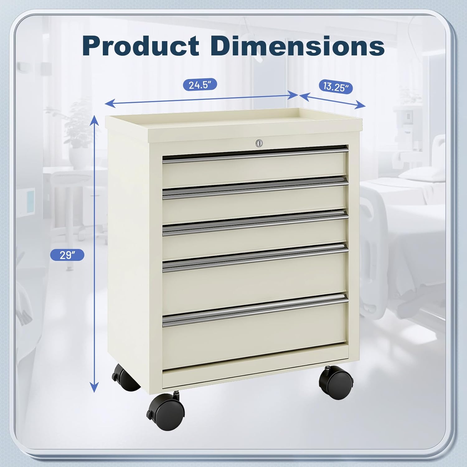 5 Drawers Mobile Medical Bedside Cart with 4 Wheels and Lock, Dental Assistant's Mobile Cabinet, Professional File Beauty Storage Utility Cart, for Hospital Office Bedroom Clinic