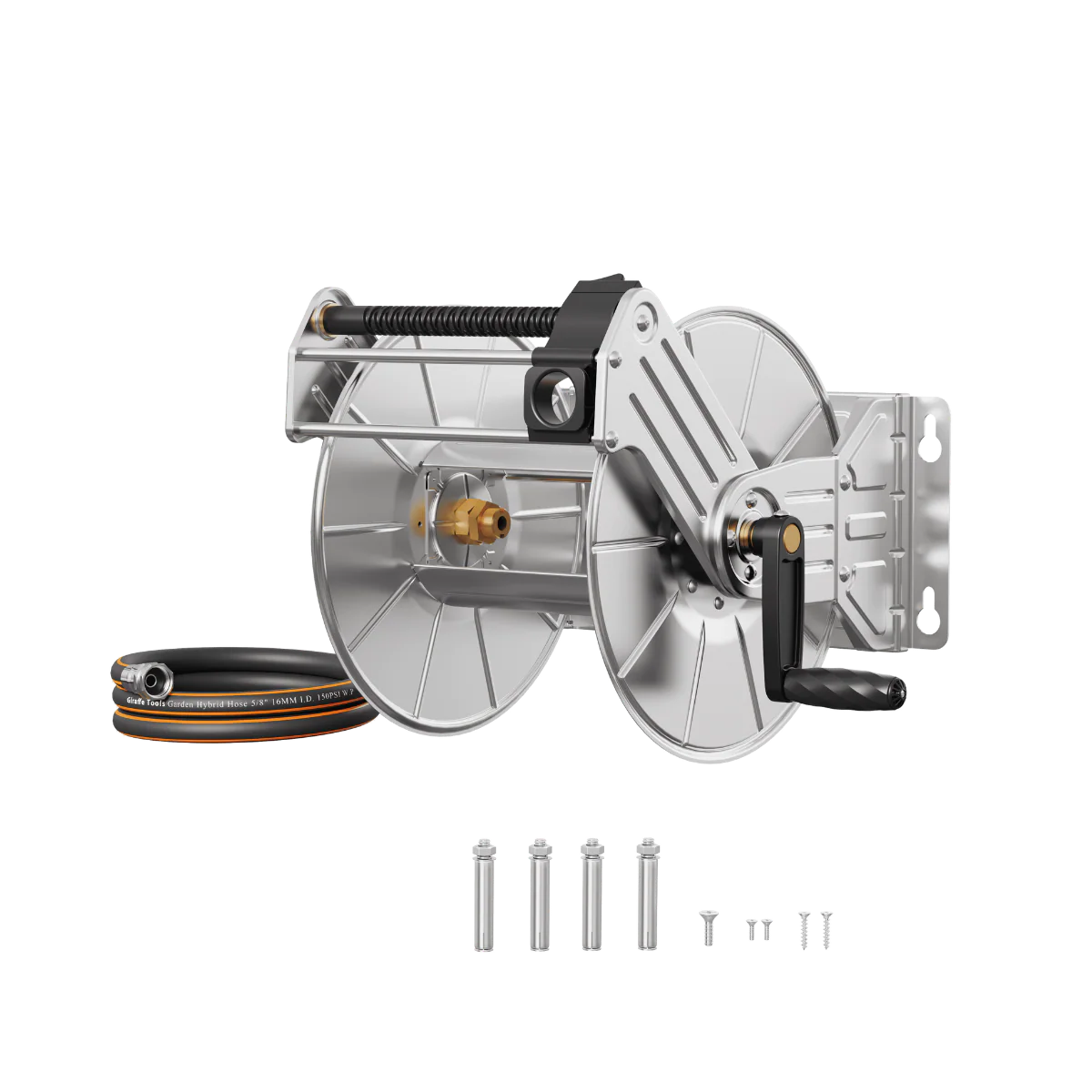 Giraffe Tools Wall Mounted Heavy Duty Hose Reel in Stainless Steel