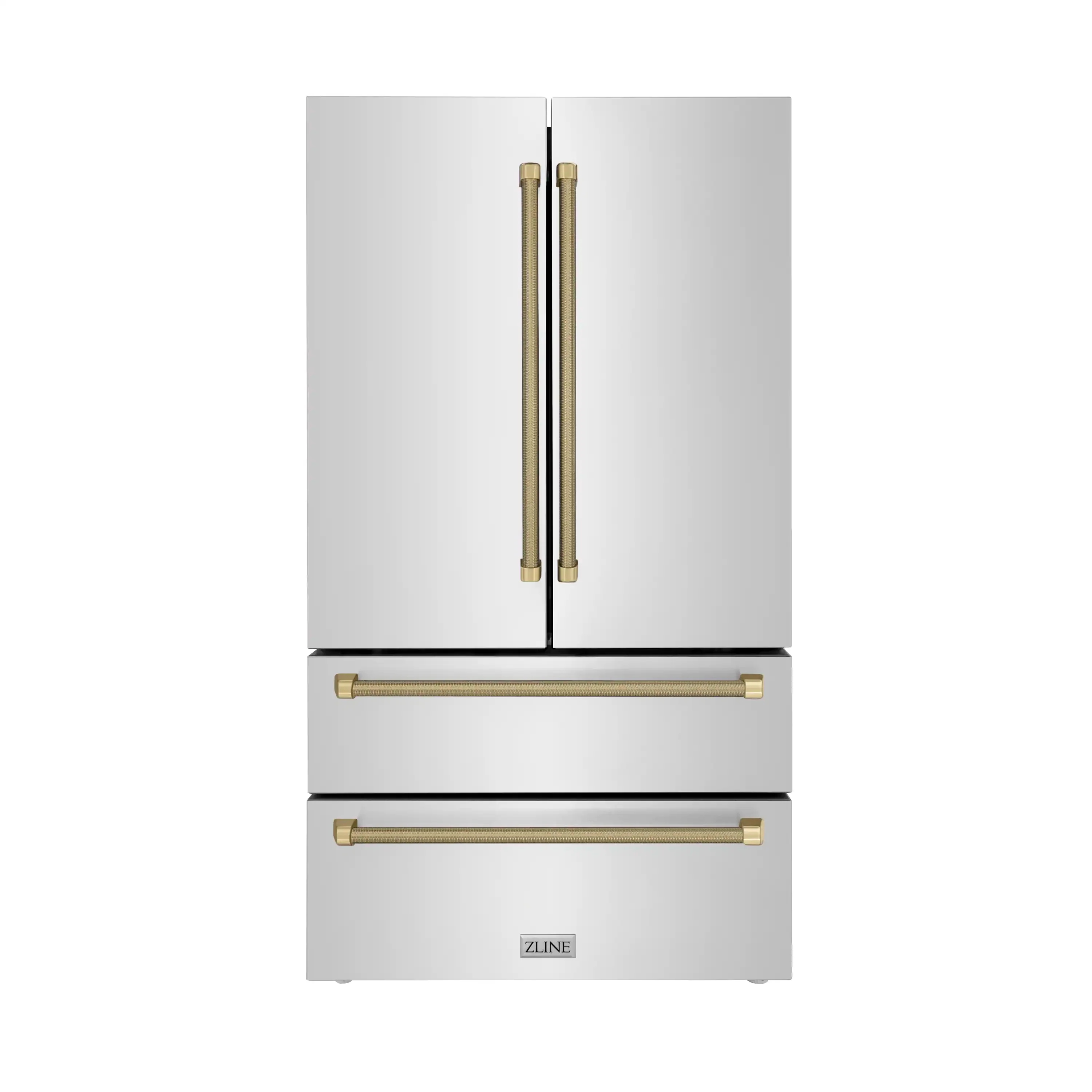 ZLINE Autograph 36-Inch Counter-Depth Refrigerator in Stainless Steel and Bronze Helix Handles (RFMZ-36-KCB)