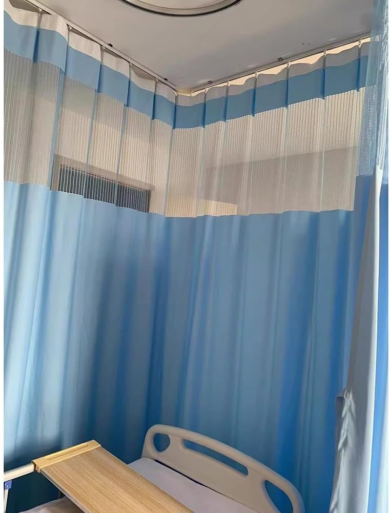 Rygcrud School Nurse Clinic Privacy Curtains, Flame Retardant Drape with Bendable Track, Room Divider for Beauty SPA, Ceiling Mount(Light Blue,2.5 * 2.7m)