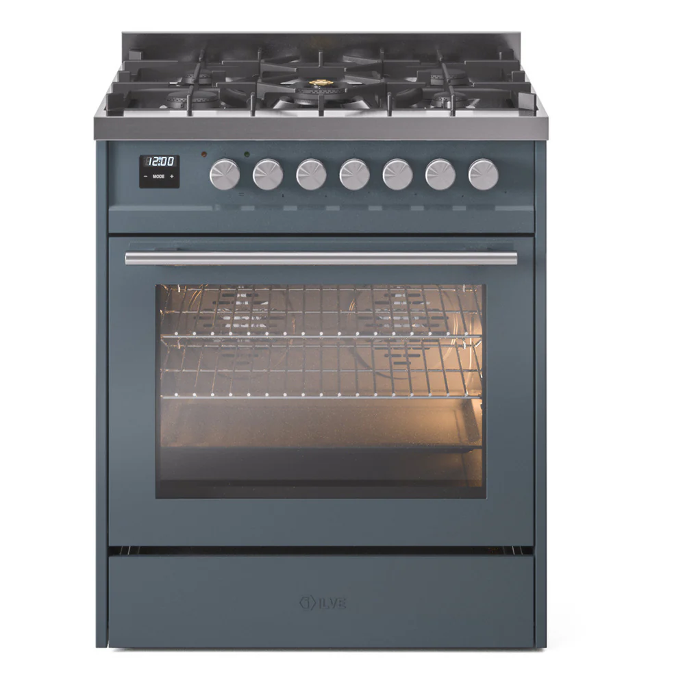 ILVE 30-Inch Professional Plus II Dual Fuel Range with 5 Burners in Blue Grey (UP30WMPBG)