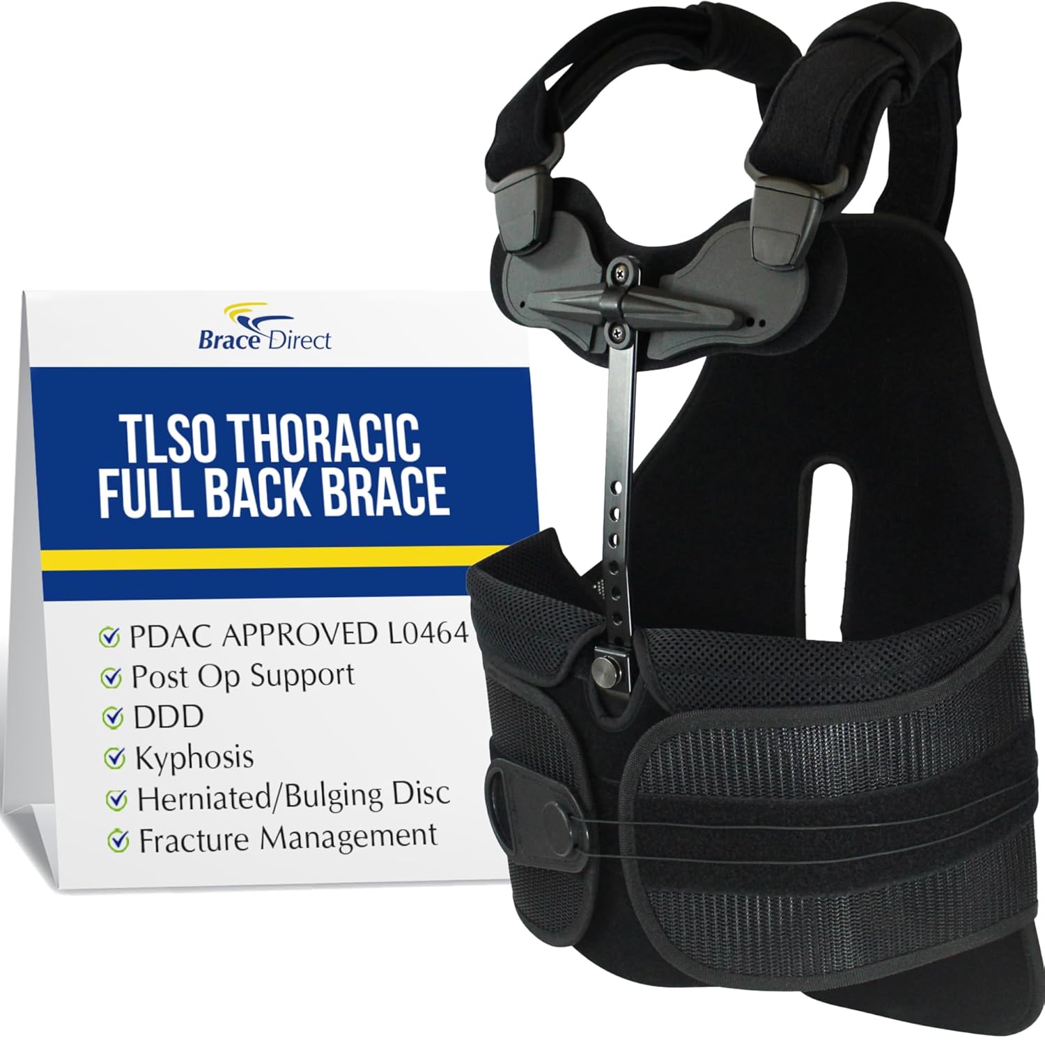 TLSO Full Back Brace - Kyphosis, Degenerative Disc & Compression Fracture Recovery with Pulley Compression - Post-Op Support - by Brace Direct - L0464 - X-Large (Waist 45-50 in)