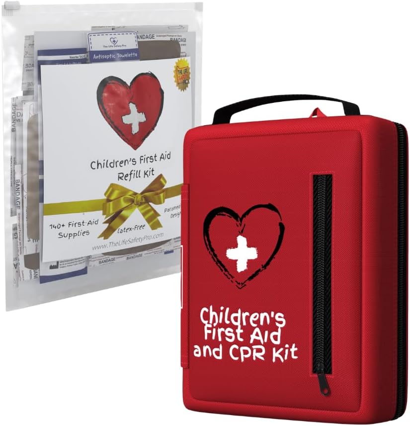 Children’s First Aid Kit + Refill Pack | Complete Family Safety Bundle Designed by a Firefighter/Paramedic | Premium Supplies, Easy Organization, Perfect for Home, School & Travel