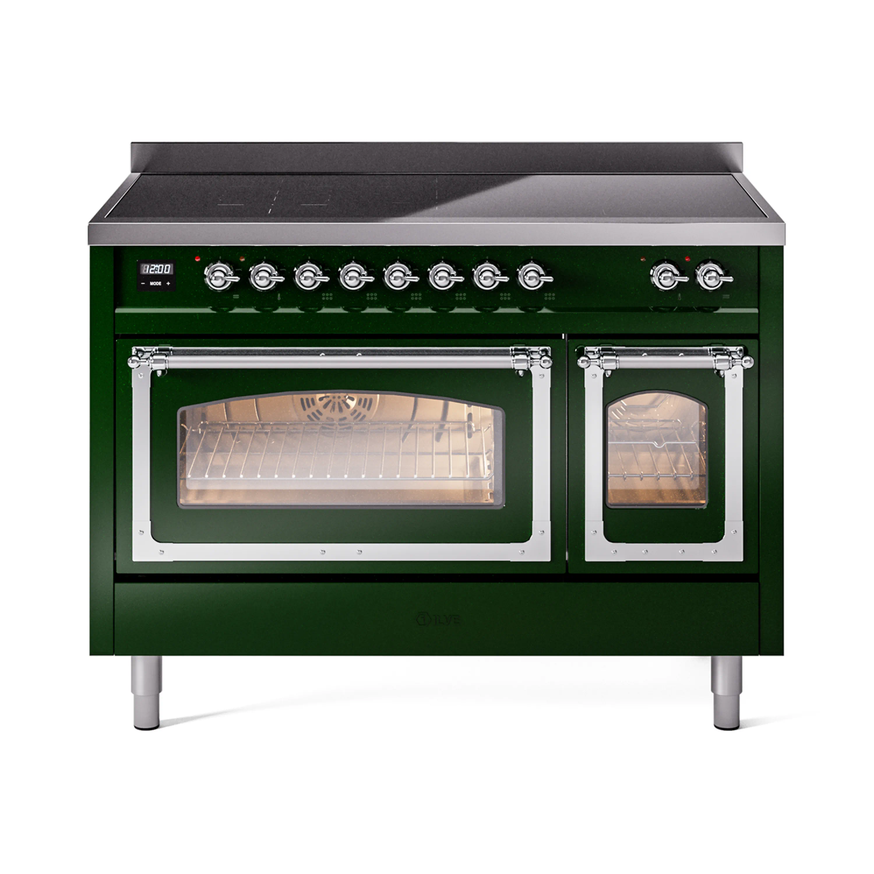 ILVE Nostalgie II Noblesse 48-Inch Induction Range with Triple Glass Door in Emerald Green with Chrome Trim (UNI486NMPEGC)