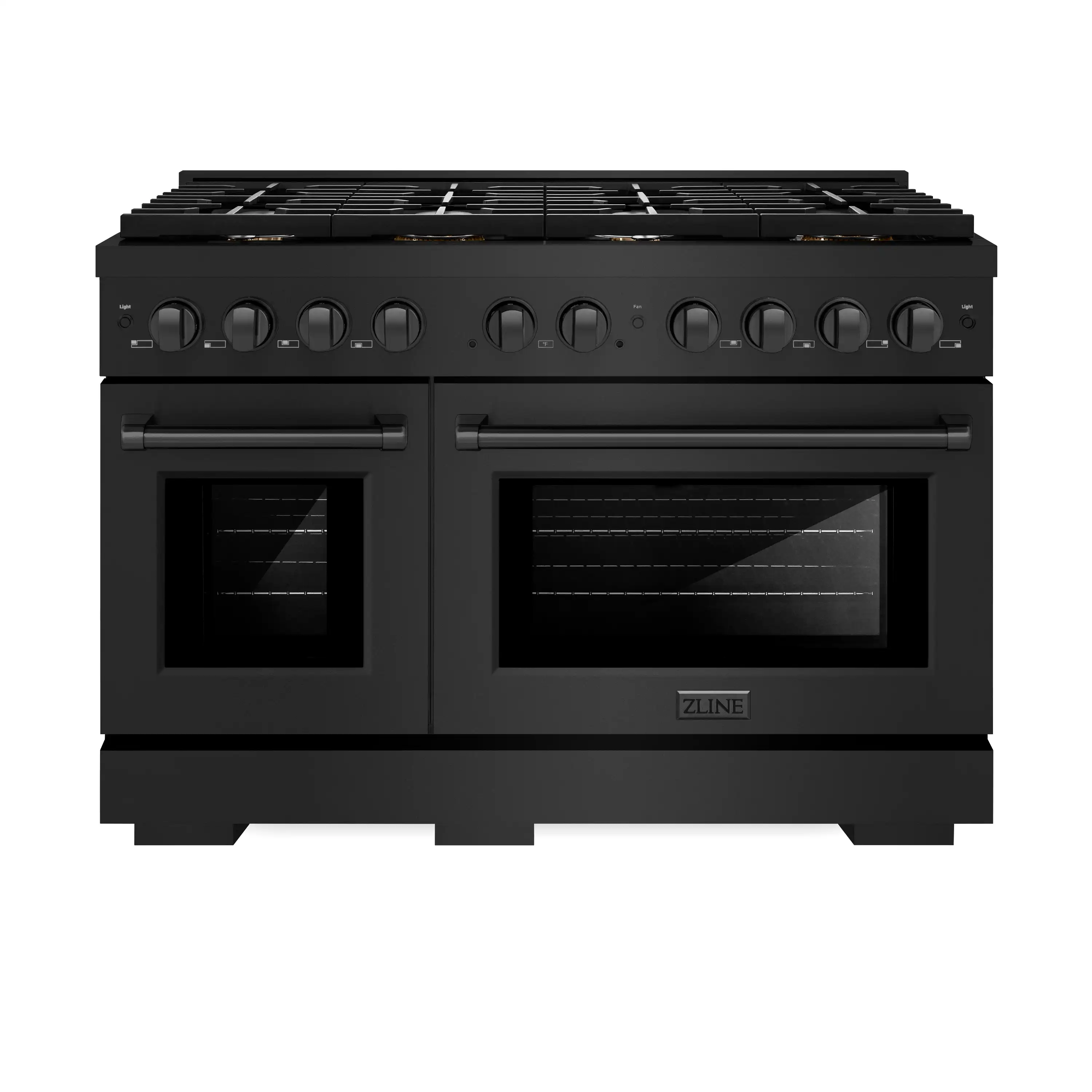 ZLINE 48-Inch Paramount Gas Range with 8 Gas Brass Burners and 6.7 cu. ft. Gas Double Oven in Black Stainless Steel (SGRB-BR-48)
