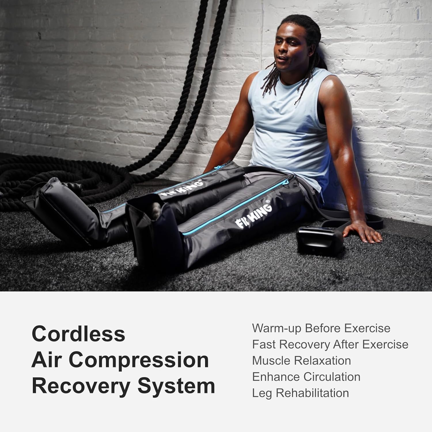 FIT KING Air Compression Recovery System, Cordless Full Leg Massager with Dynamic Pressure, Reduces Muscle Pain and Improves Circulation, Fast Recovery for Athletes (Small)