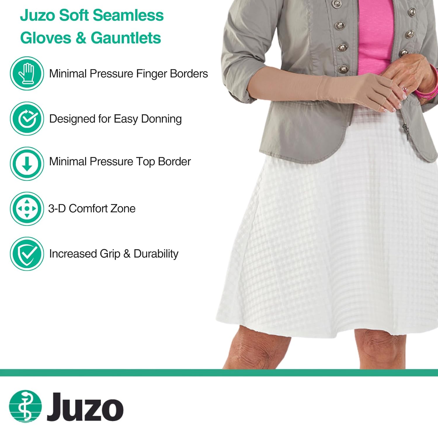 Juzo Soft Seamless Compression Gloves & Gauntlets, 15-20 mmHg, Glove | Fingerless Gloves for Women & Men for Swelling, Preventative, Mild Edema & Lymphedema Management | Black, Large, Right