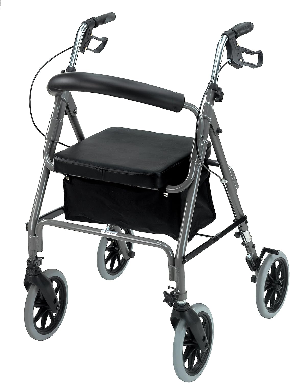 MABIS Freedom Folding Aluminum Rollator Walker with Adjustable Handle Height, Cushioned Seat, Backrest and Storage Pouch, 8