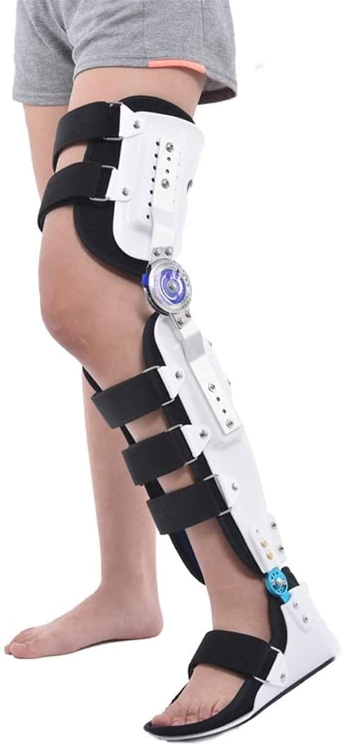 Hinged ROM Knee Brace, Adjustable And Breathable Hinged Knee Brace, Straight Leg Support Knee Splint For Knee Sprain, Ligament Injury, Joint Hyperextension,White-L