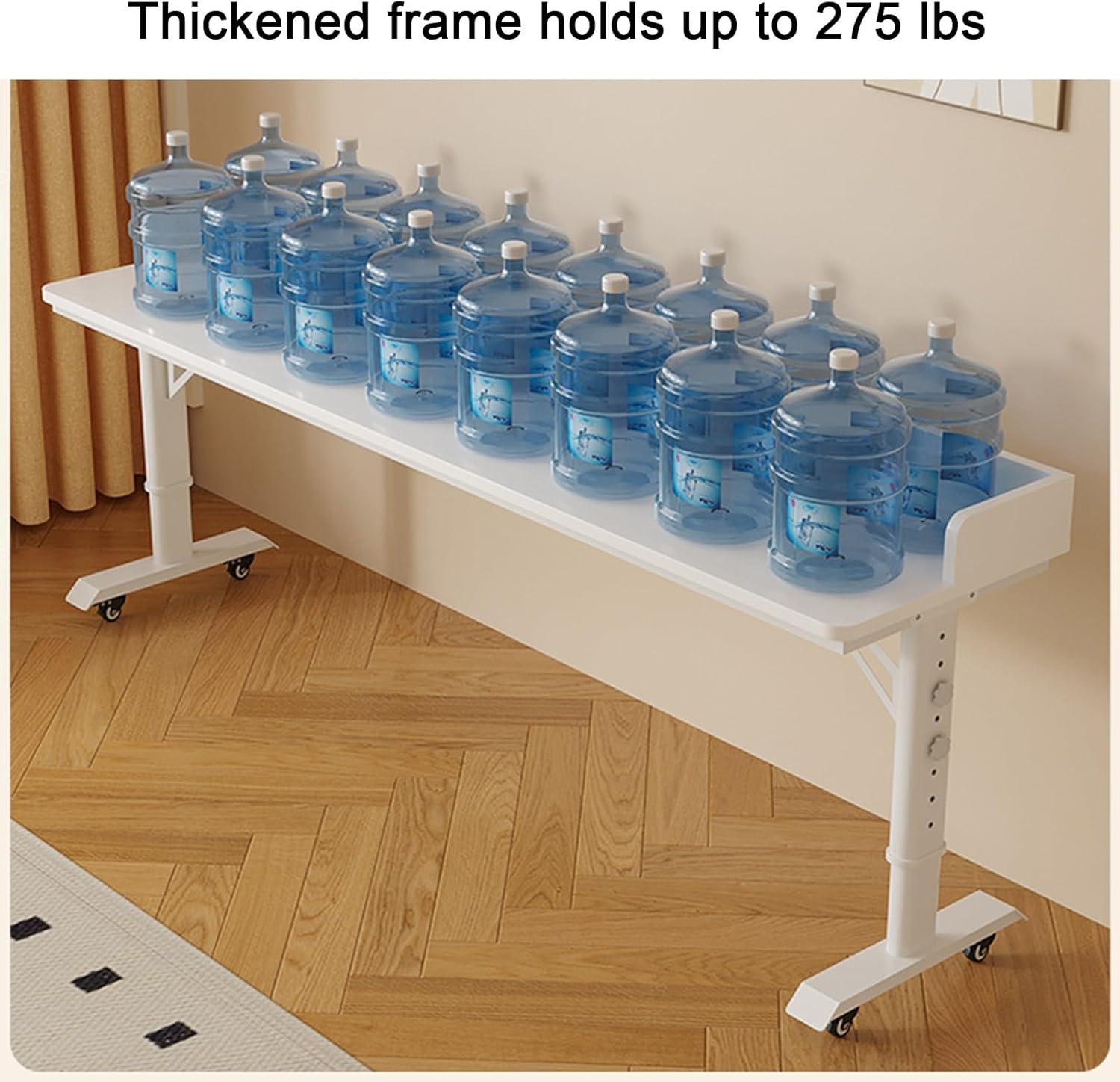 Overbed Table with Wheels, Adjustable Height Mobile Bedside Desk, Heavy Duty Metal Legs, Medical Use