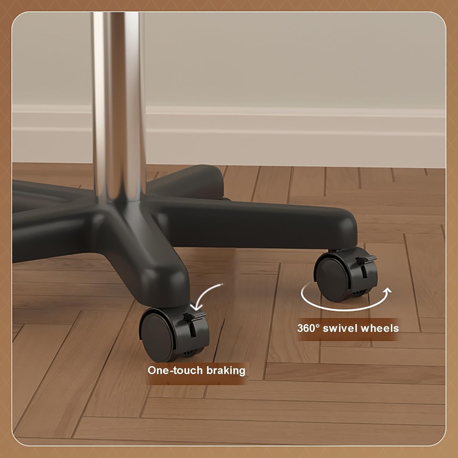 Adjustable Overbed Bedside Table with Wheels, 360° Rotation Pneumatic Mobile Standing Desk, Rolling Computer Cart Hospital Home Use(Black,109cm/42.9in)