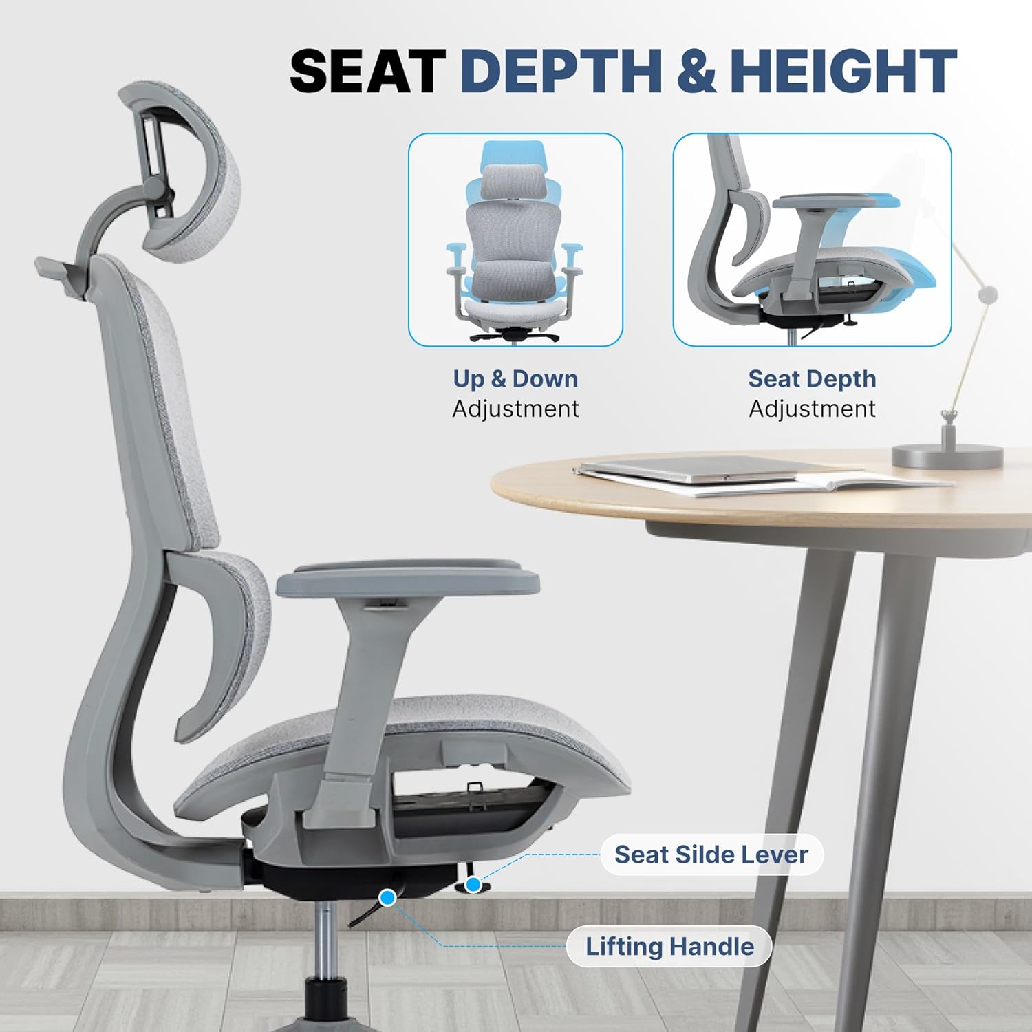 Mesh Ergonomic Office Chair with 4D Armrests,High Back Mesh Gaming Chair with Lumbar Support,Adjustable Seat Depth,2D Headrest for Big & Tall