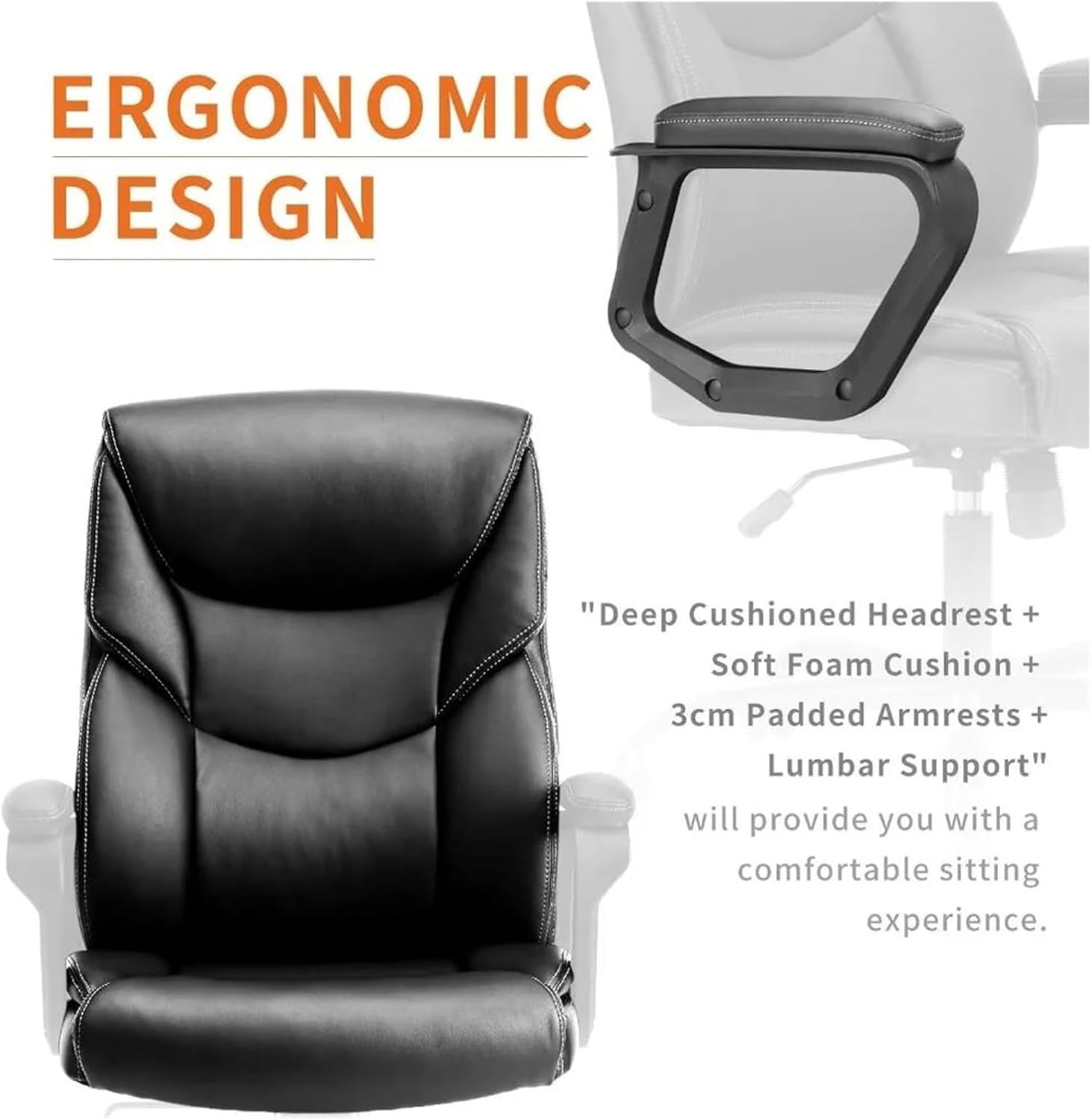 Managerial Chairs, Office Chair – Ergonomic Adjustable Computer Desk Chairs with High Back Flip-Up Armrests Swivel Task Chair with Lumbar Support,Black