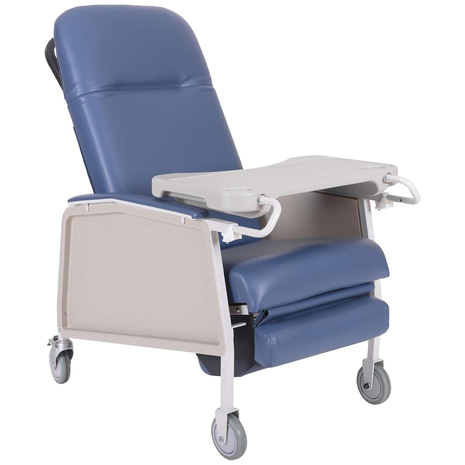 3 Position Geri Chair - Blue Medical Recliner Chairs for Elderly with Meal Tray for Home and Hospital - 250 Pound Weight Capacity - Reclining Medical Chair for TV, Relaxation, Food