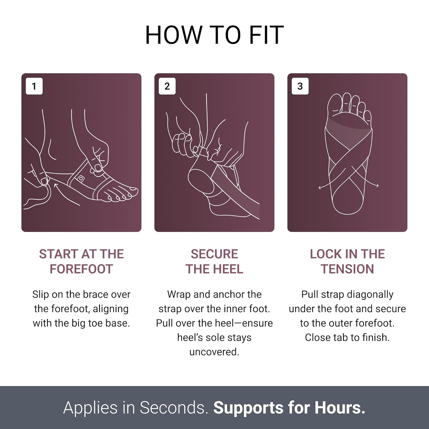 PUSH med Foot Brace FP | All-Day Plantar Fasciitis Relief Brace for Heel Pain | Lightweight Foot Support, Worn With or Without Shoes (Left, Size 2)