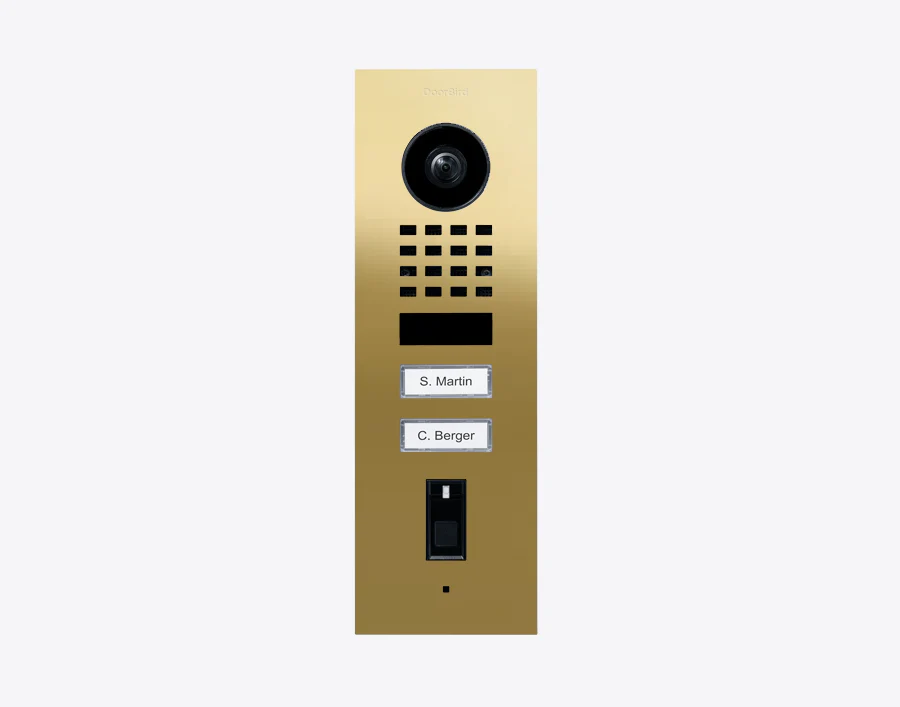 DoorBird D1102FV Fingerprint 50 Flush-Mount IP Video Door Station in Brass