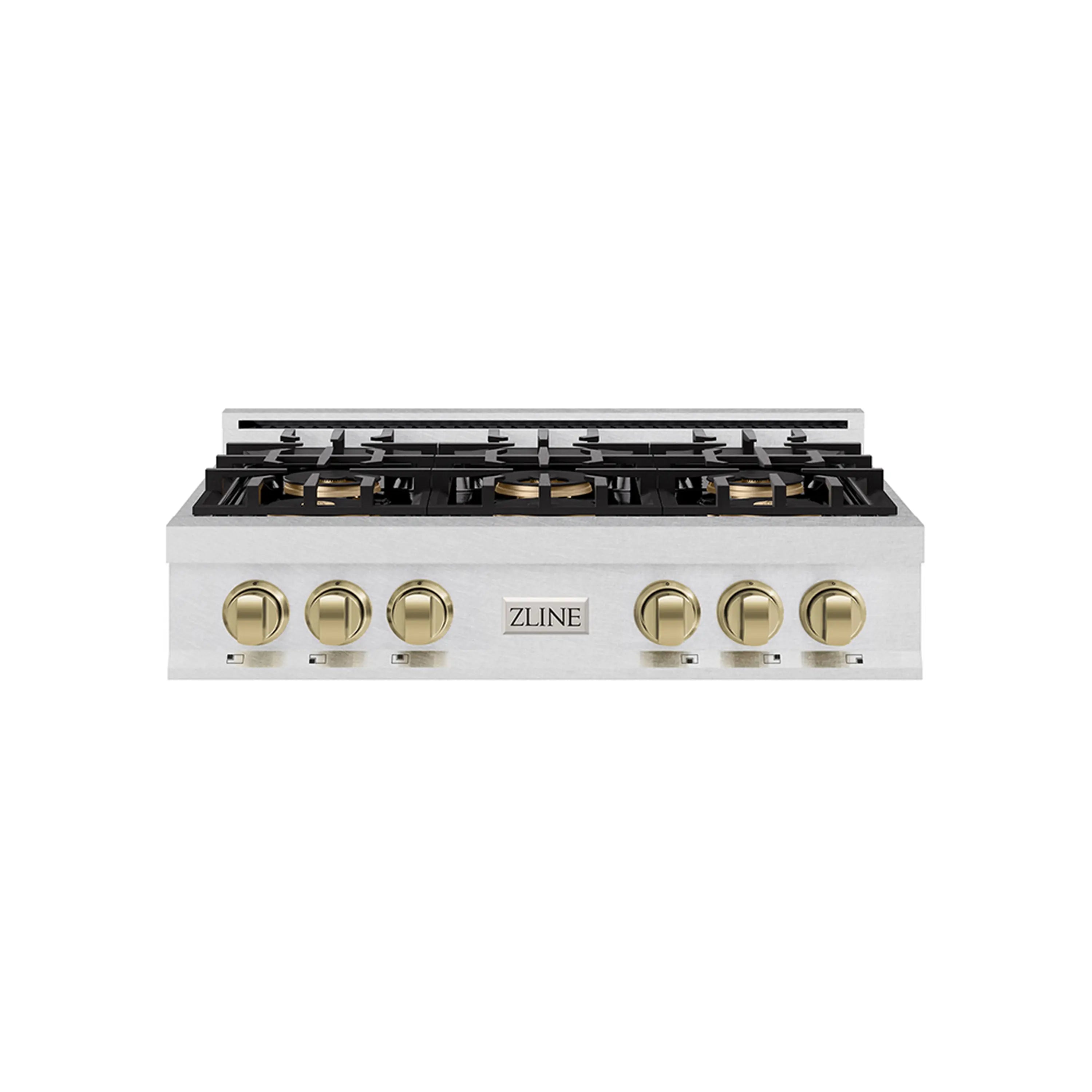 ZLINE Autograph Edition 36-Inch Classic Gas Rangetop with 6 Burner DuoPro鈩?Cooktop in Satin Stainless Steel and Champagne Bronze Accents (PCRTSZ-36-CB)