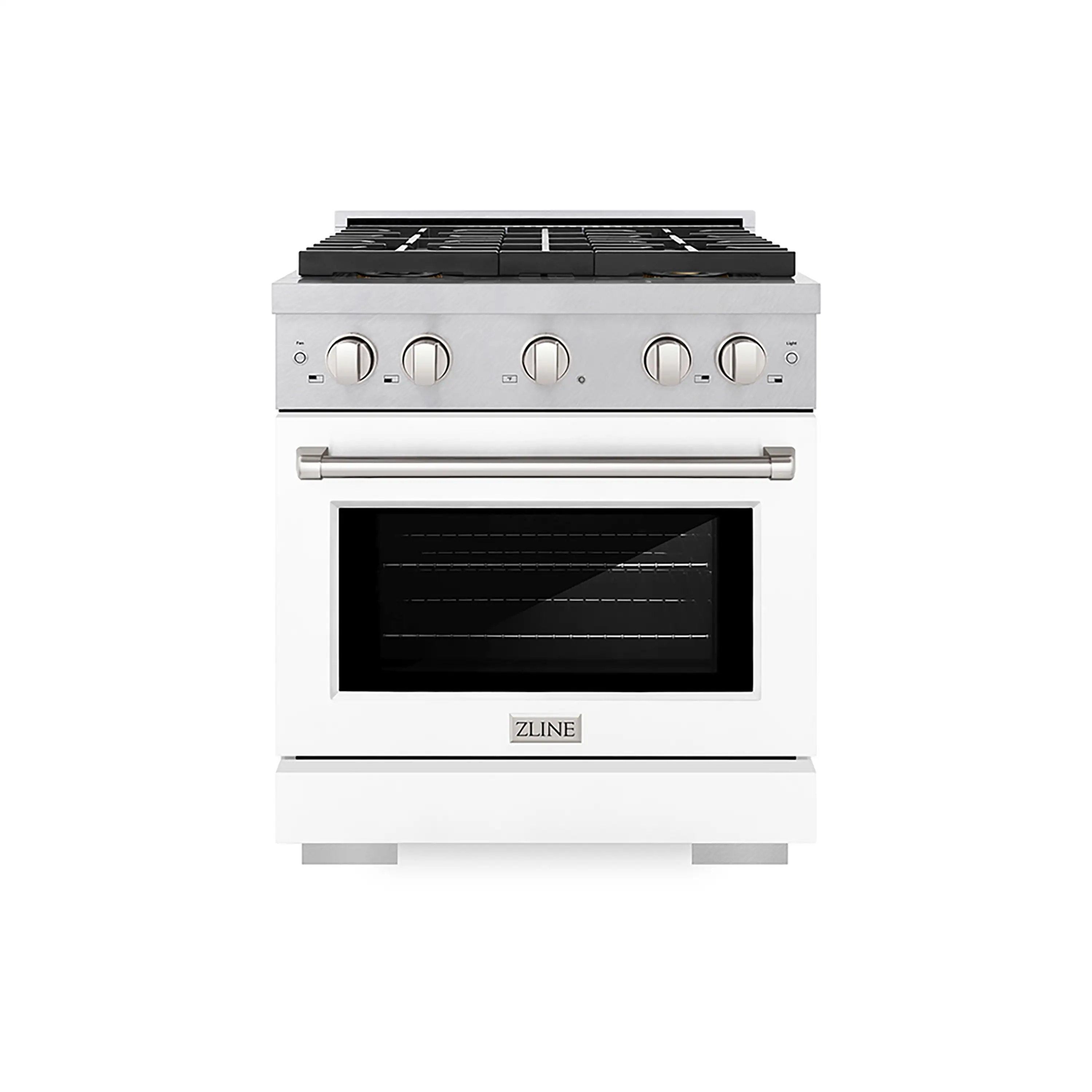 ZLINE 30-Inch 4.2 cu. ft. Paramount Gas Range with 4 Burner DuoPro鈩?Cooktop and Convection Gas Oven in Satin Stainless Steel with White Matte Door (PSGRS-WM-30)