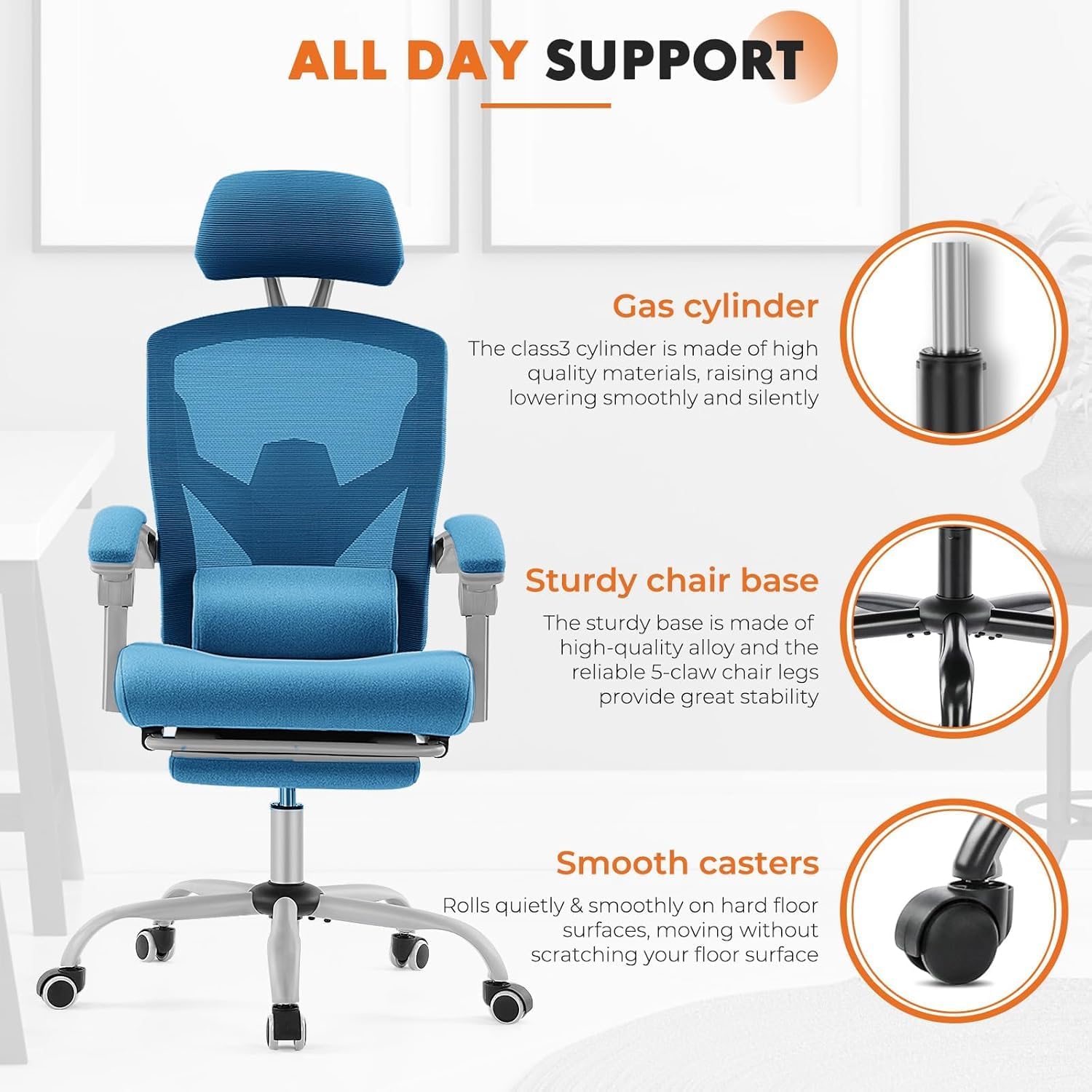 Sweetcrispy Office Computer Desk Chair Set of 2, Ergonomic High-Back Mesh Rolling Work Swivel Chairs with Wheels, Comfortable Lumbar Support, Comfy Arms for Home, Bedroom, Study, Student, Blue