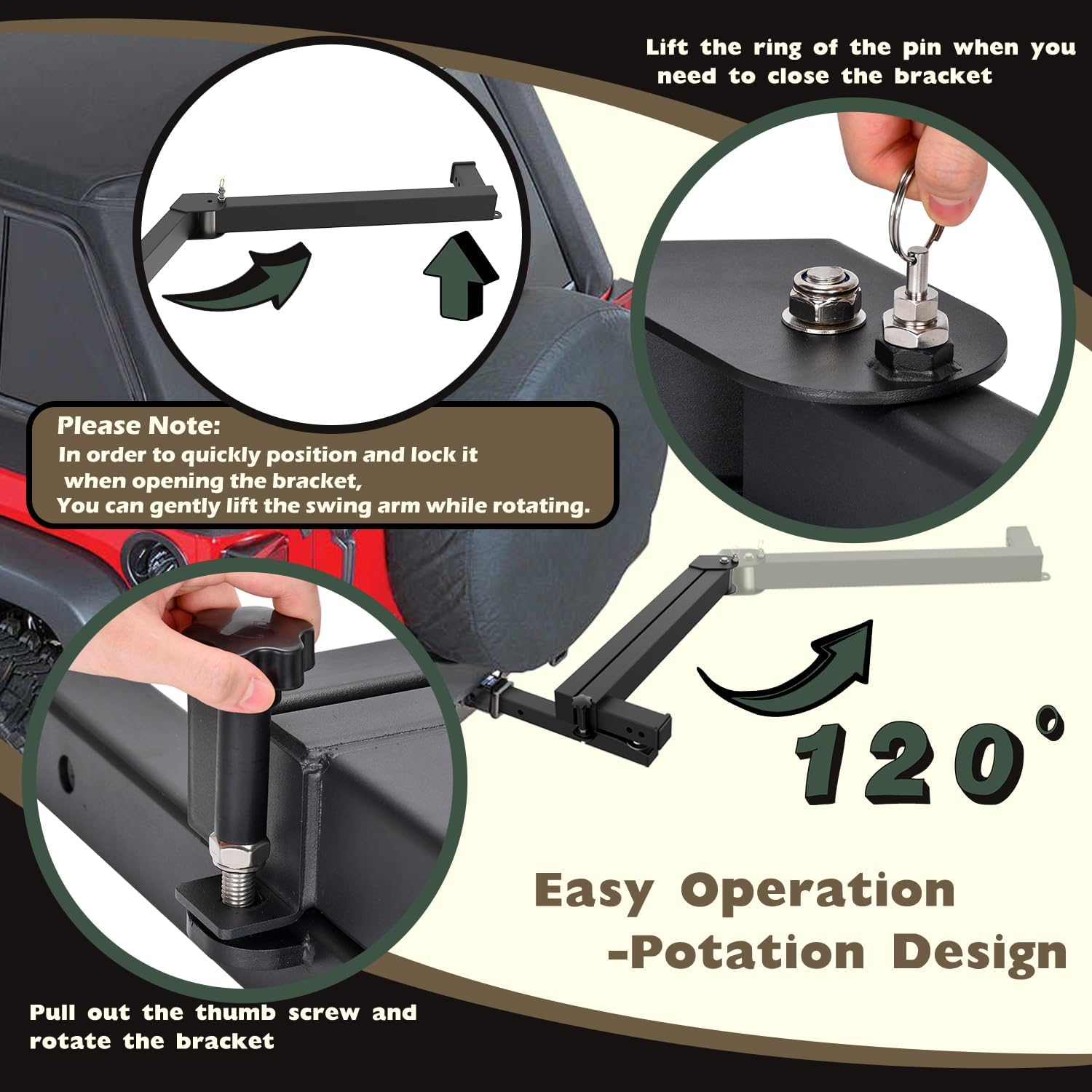 TOPOWN Swing Away Hitch Mount Bike Rack Extension 2” Receiver, Heavy Duty Bicycle Rack Swing Away Hitch Mount Adapter Compatible with Most 2 Inch Hitch Racks, Adjustable 120 Degree, Hold Up to 260 lbs