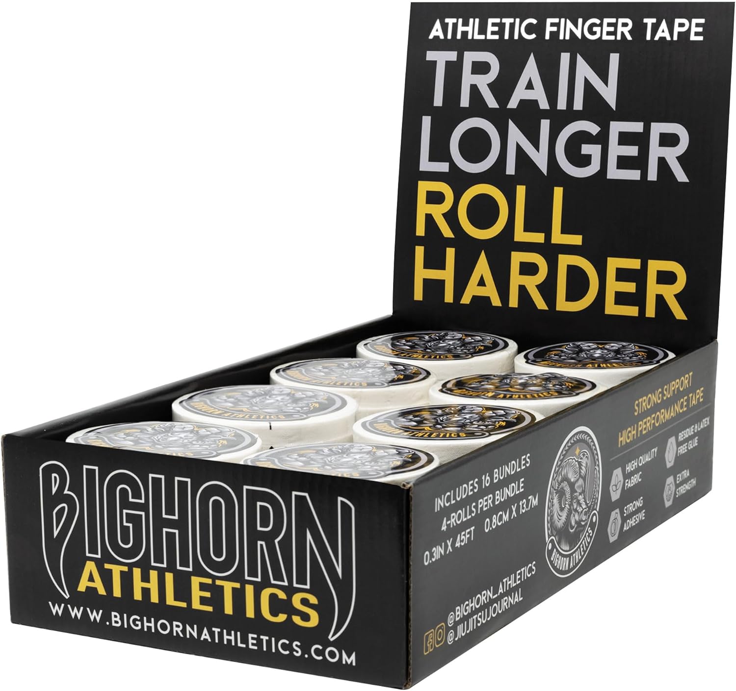 Bighorn Athletics Premium Competition Jiu-Jitsu Finger Tape - Bulk Box of 16-Bundles, 0.3-Inch Width, Assorted Black/White