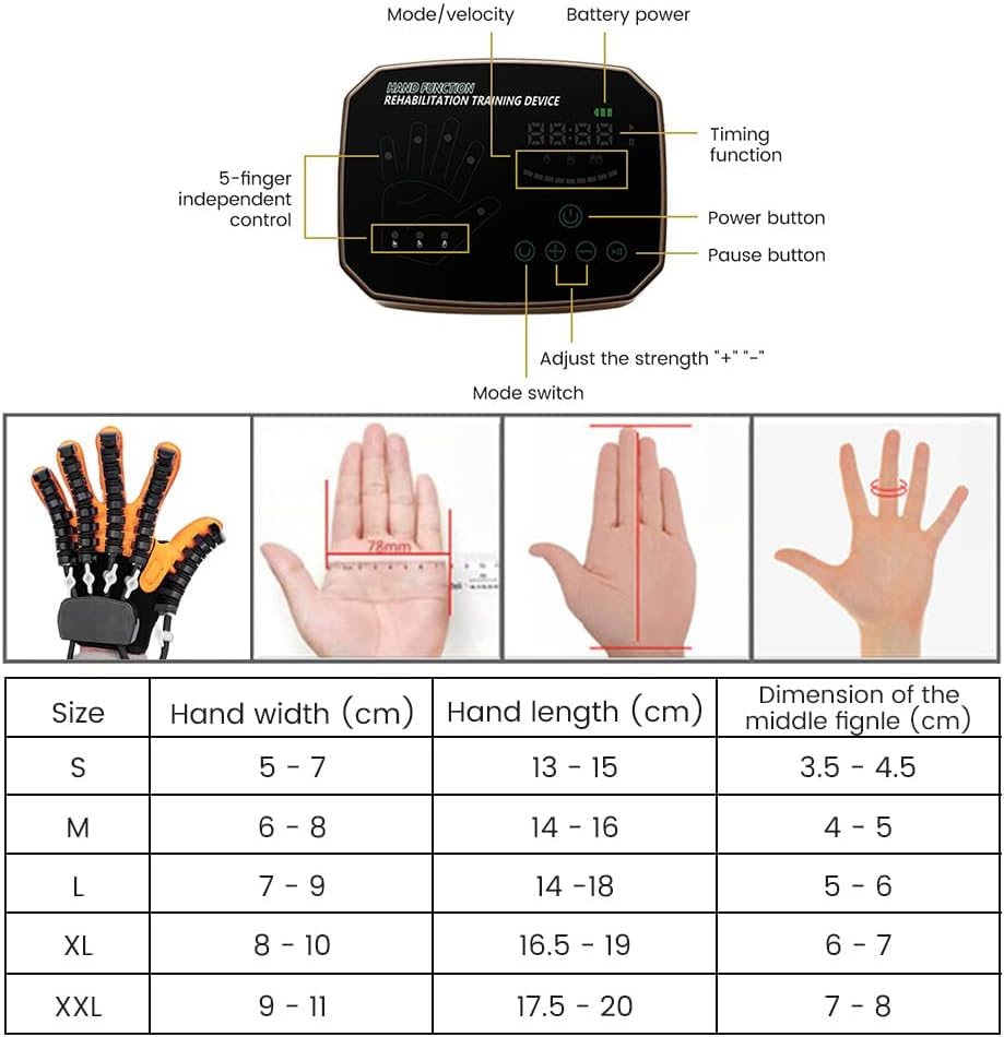 Rehabilitation Robot Gloves Both Hand, Hemiplegia Finger Rehabilitation Trainer, Independent Five-Pipe Design, for Hand Function Recovery(Size:L Code)