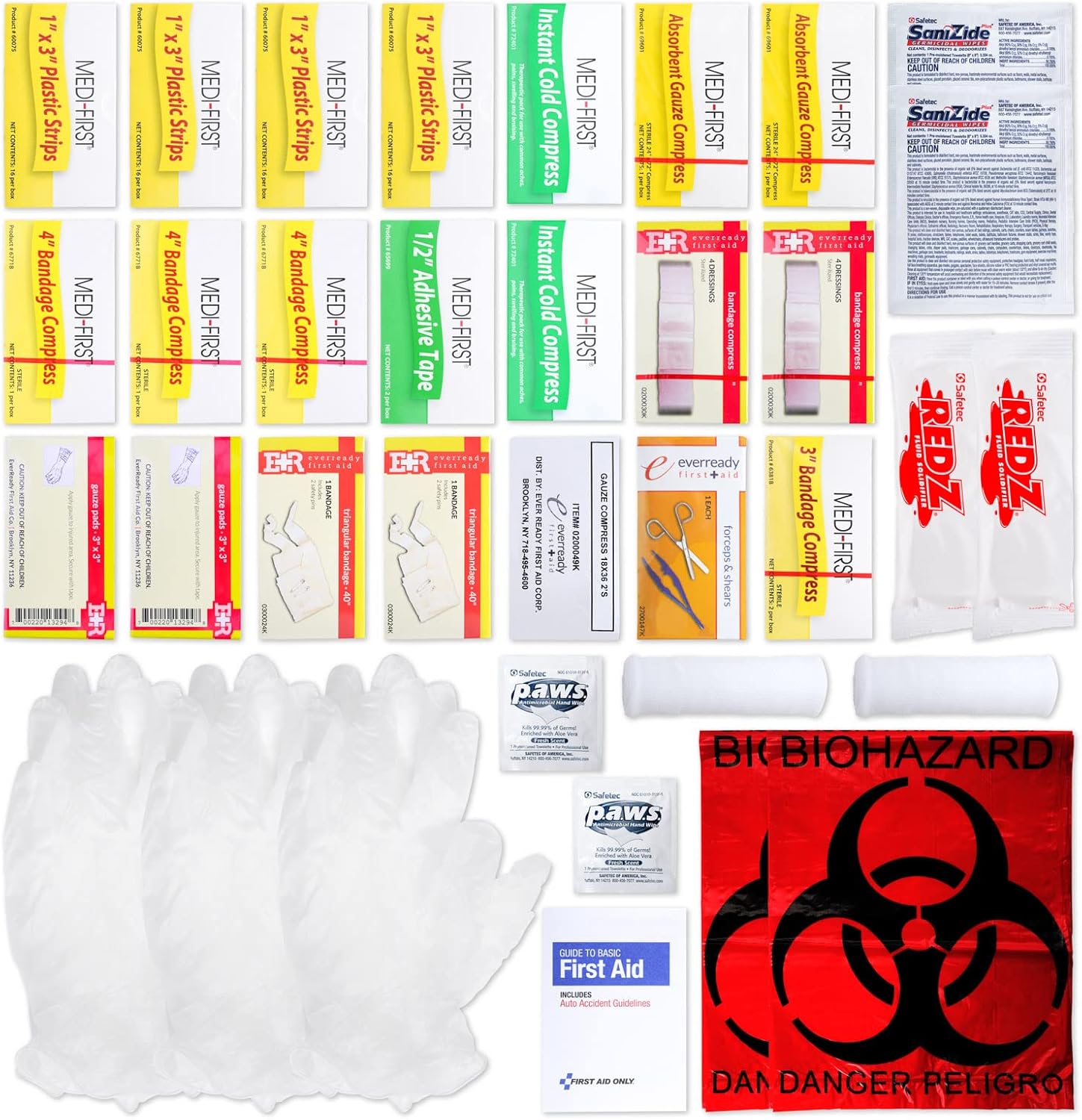 MFASCO Swimming Pool First Aid Kit - Waterproof Metal Box with Bloodborne Clean Up Supplies - Meets Michigan Pool Guidelines - Wall Mountable for Lifeguard Safety and Rescue - 14 x 10 x 2.5 inches
