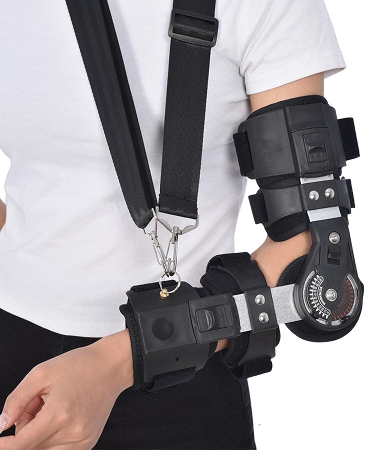 SFKLYU Hinged Elbow Brace Splint Shoulder Strap Adjustable Post Elbow Brace with Sling Stabilizer Splint Elbow Extension Brace for Post Op, Surgery Recovery,Right