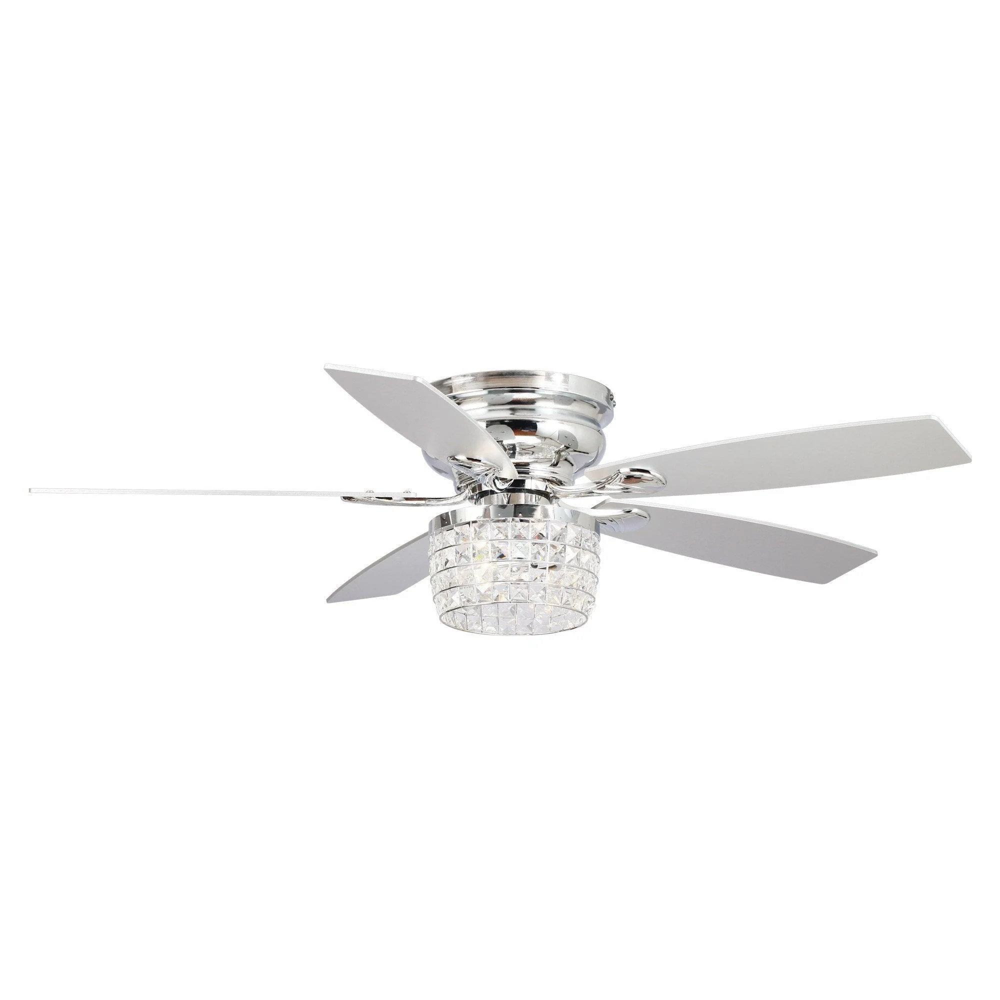 Parrot Uncle 52-Inch Panipat Modern Chrome Flush Mount Reversible Crystal Ceiling Fan with Lighting and Remote Control (F6328Q110V)