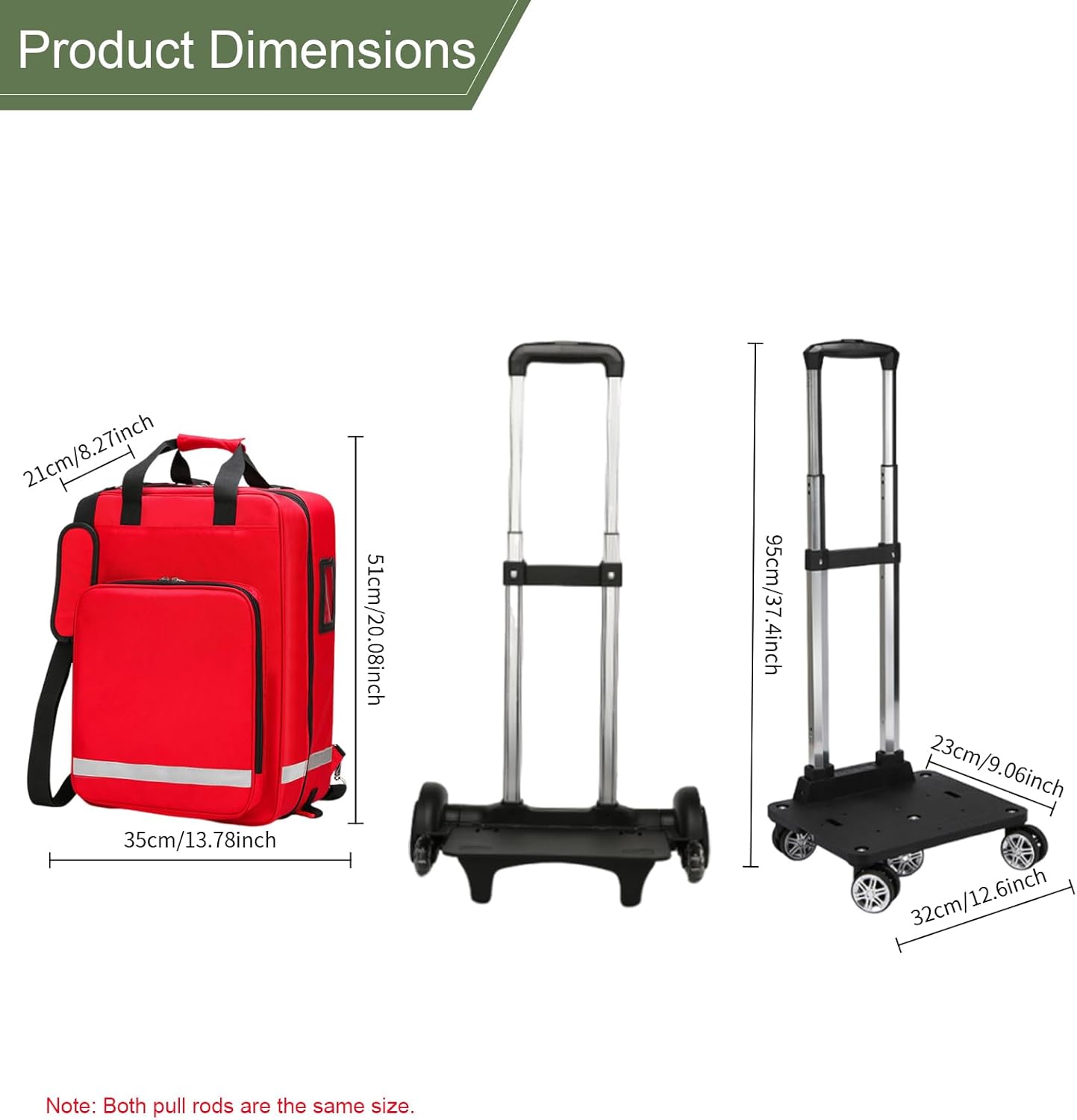 Rolling Medical Bag with Wheels - Large Empty First Aid Kit on Detachable Trolley, Portable Nurse & Doctor Bag with Removable Dividers & Compartments for EMT, EMS, Home Health Care