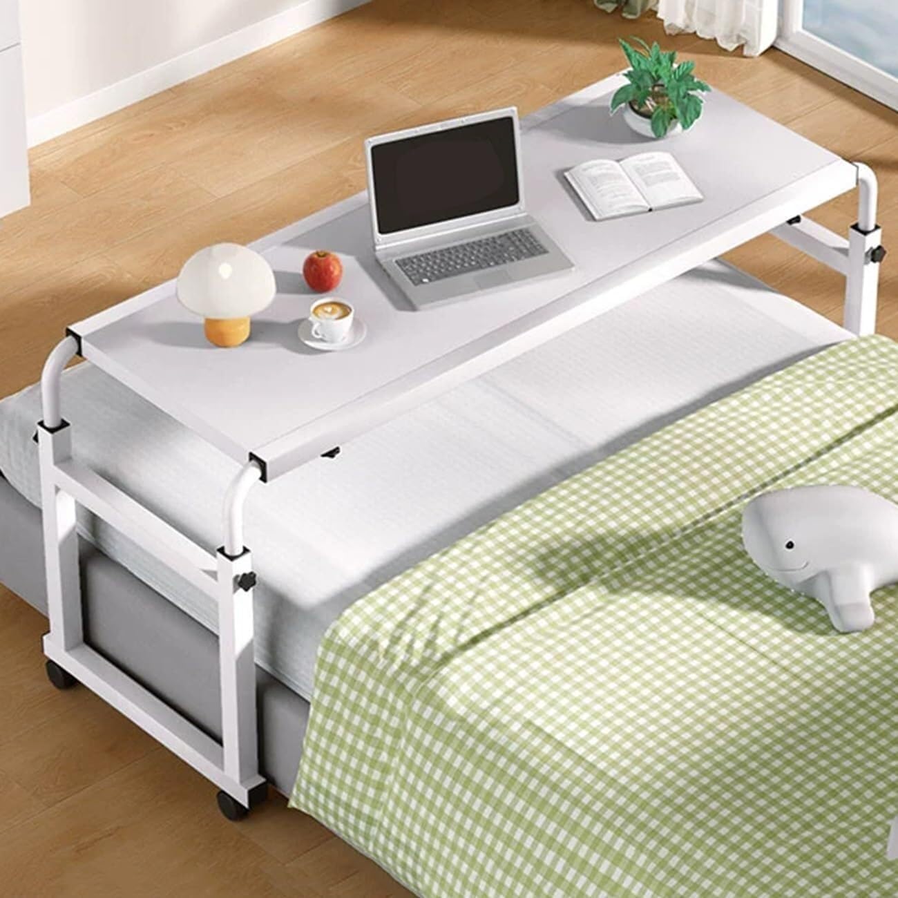 Adjustable Overbed Table, Over The Bed Table with Wheels, Laptop Cart Computer Table Hospitable Bed Table Nursing Table for Home and Hospital