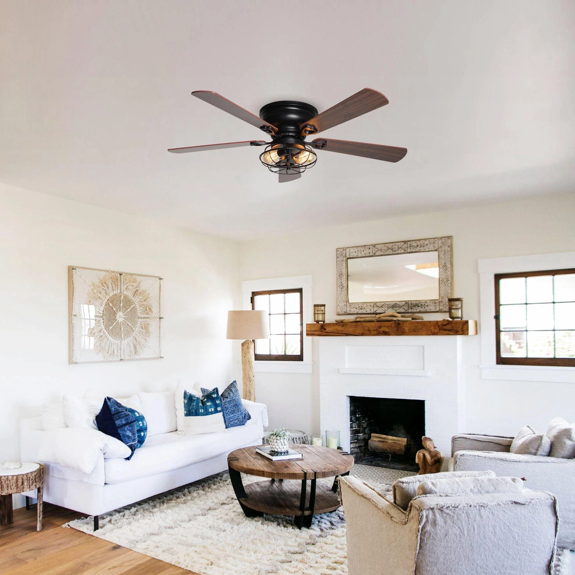 Parrot Uncle 48-Inch Ummuhan Industrial Flush Mount Ceiling Fan with Lighting