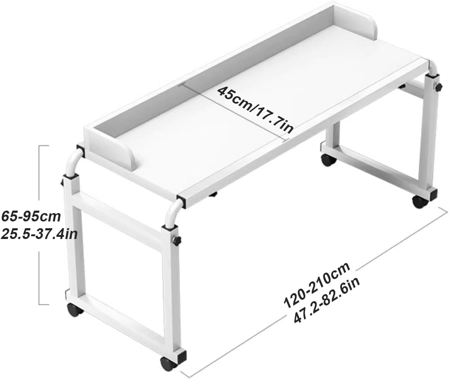 Adjustable Overbed Table with Wheels, Extendable Rolling Overbed Table, Hospital Bed Table, for Home, Hospital(Black,120cm/47.2in)