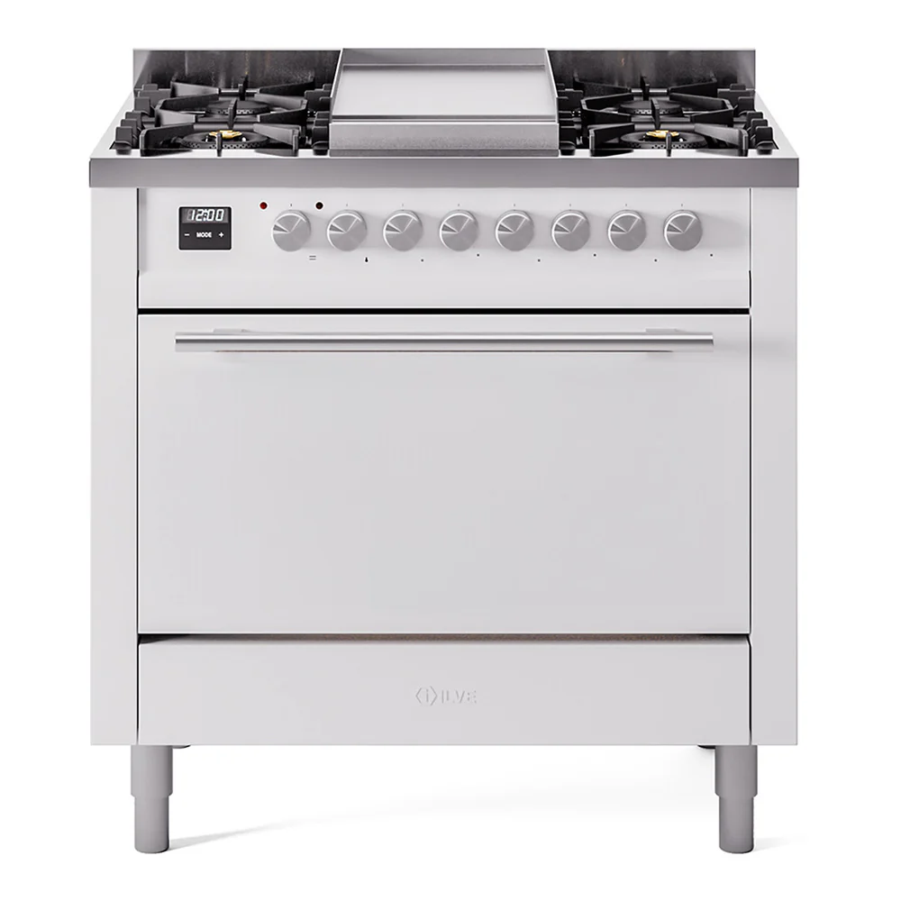 ILVE 36-Inch Professional Plus II Dual Fuel Range with 6 Burners and Solid Door Oven in White (UP36FQMPWH)