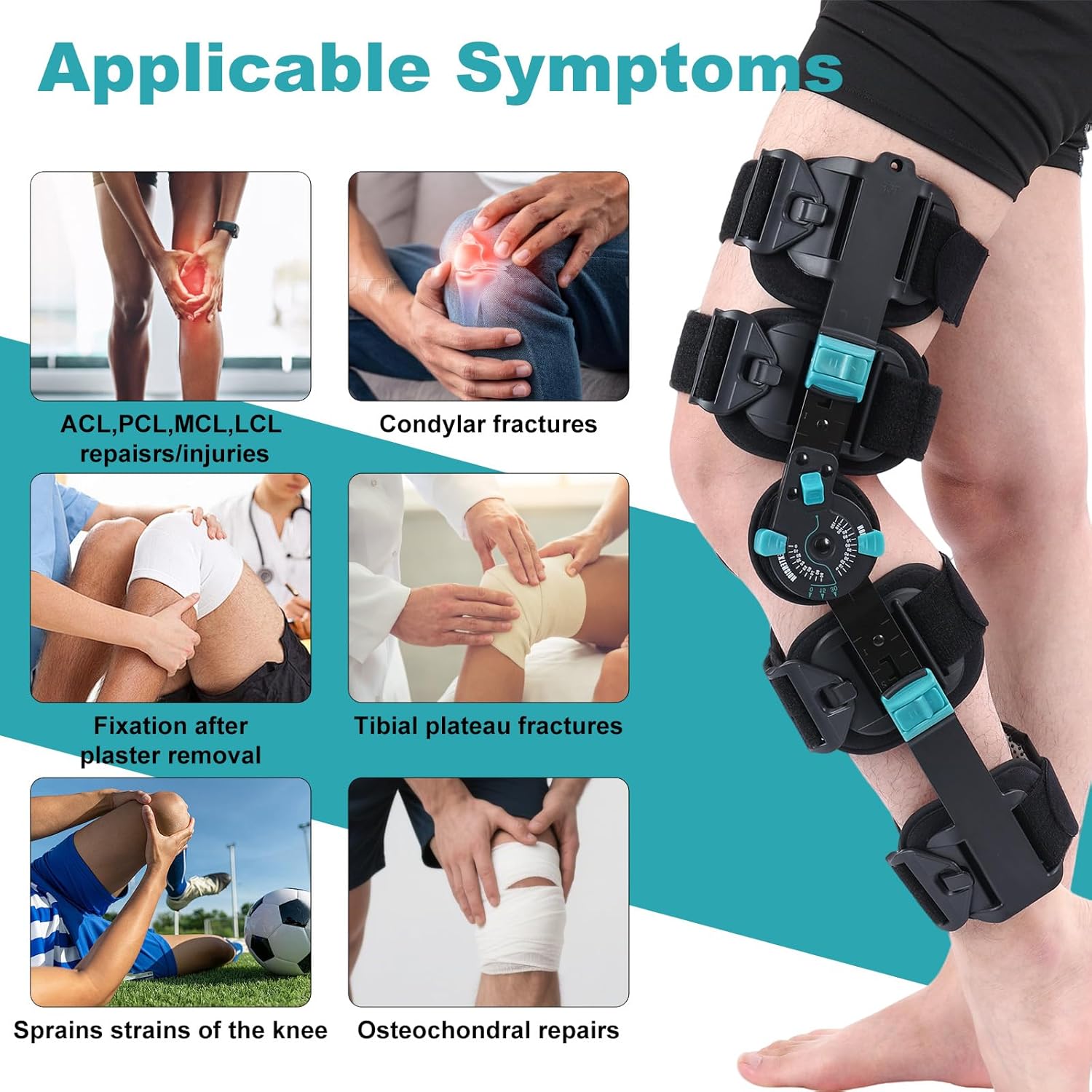 Hinged ROM Knee Brace, Adjustable Post Op Knee Immobilizer with Side Stabilizers, Medical Orthopedic Knee Support for Arthritis, ACL, MCL and PCL Injury