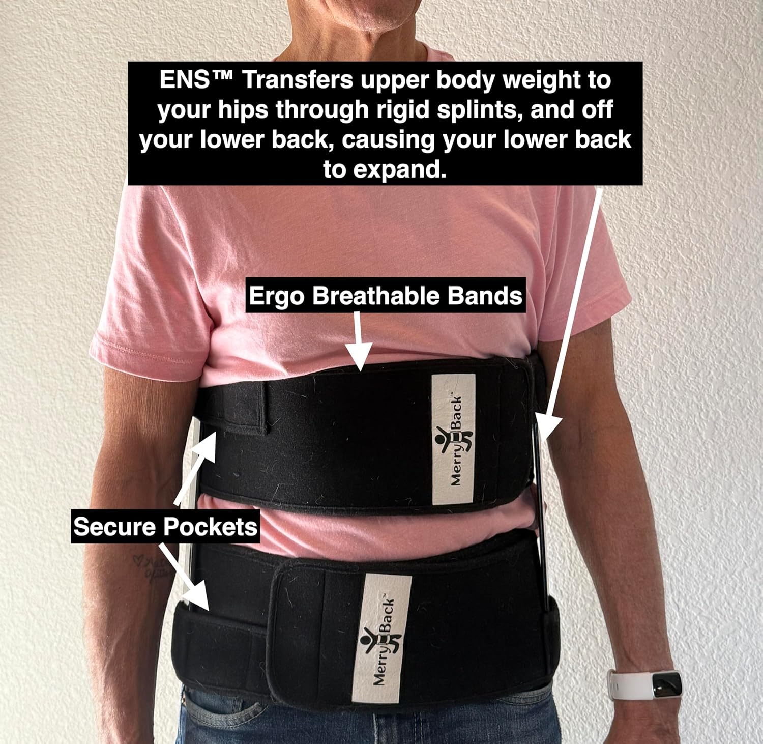 MerryBack™ ENS™ Spinal Decompression Belt – Wearable Back Traction Device for Everyday Lower Back Relief and Improved Mobility (Small/Medium)