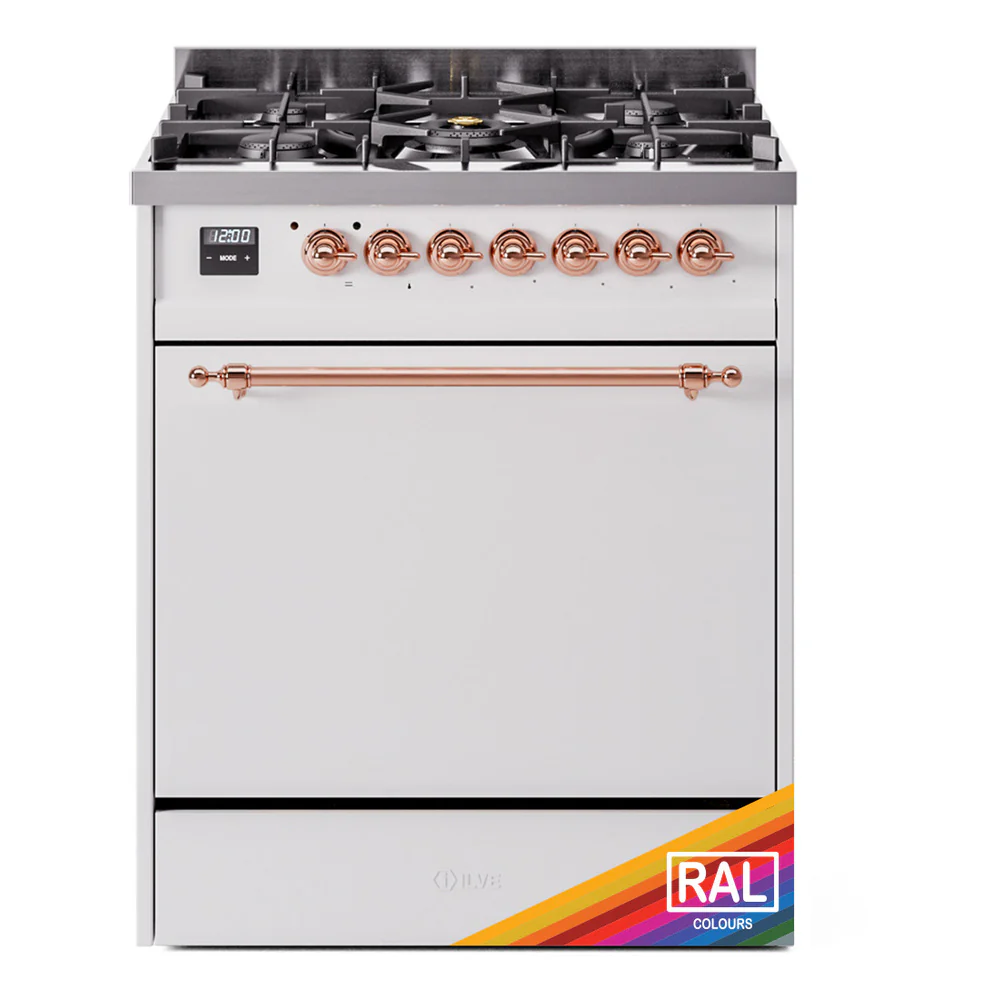 ILVE Nostalgie II 30-Inch Dual Fuel Range with Solid Door in Custom RAL with Copper Trim (UP30QNMPRAP)