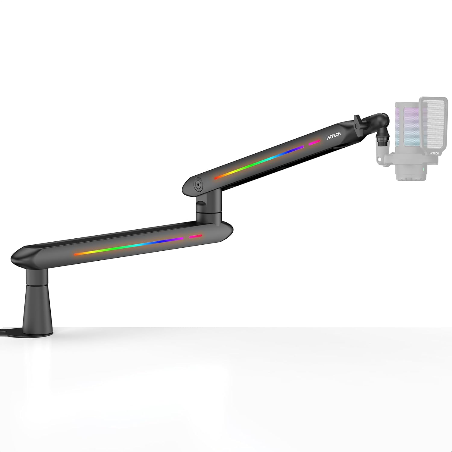 IXTECH RGB Low Profile Boom Arm for Mic, Adjustable Microphone Arm Stand with Desk Mount Clamp, Rotatable Microphone Boom Arm Mic Stand with Cable Management for Podcast Streaming Gaming Studio.