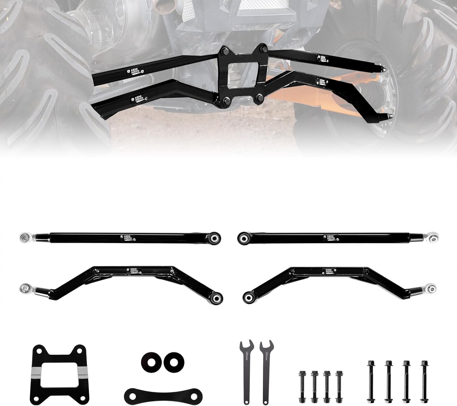 KEMIMOTO 14-23 XP 1000 Rear Radius Arms/Rods High Ground Clearance 4X Stronger Than Stock, Compatible with Polaris RZR XP 1000/RZR 4 1000 2014-2023, Adjustable Radius Rods with Reinforcement Rib